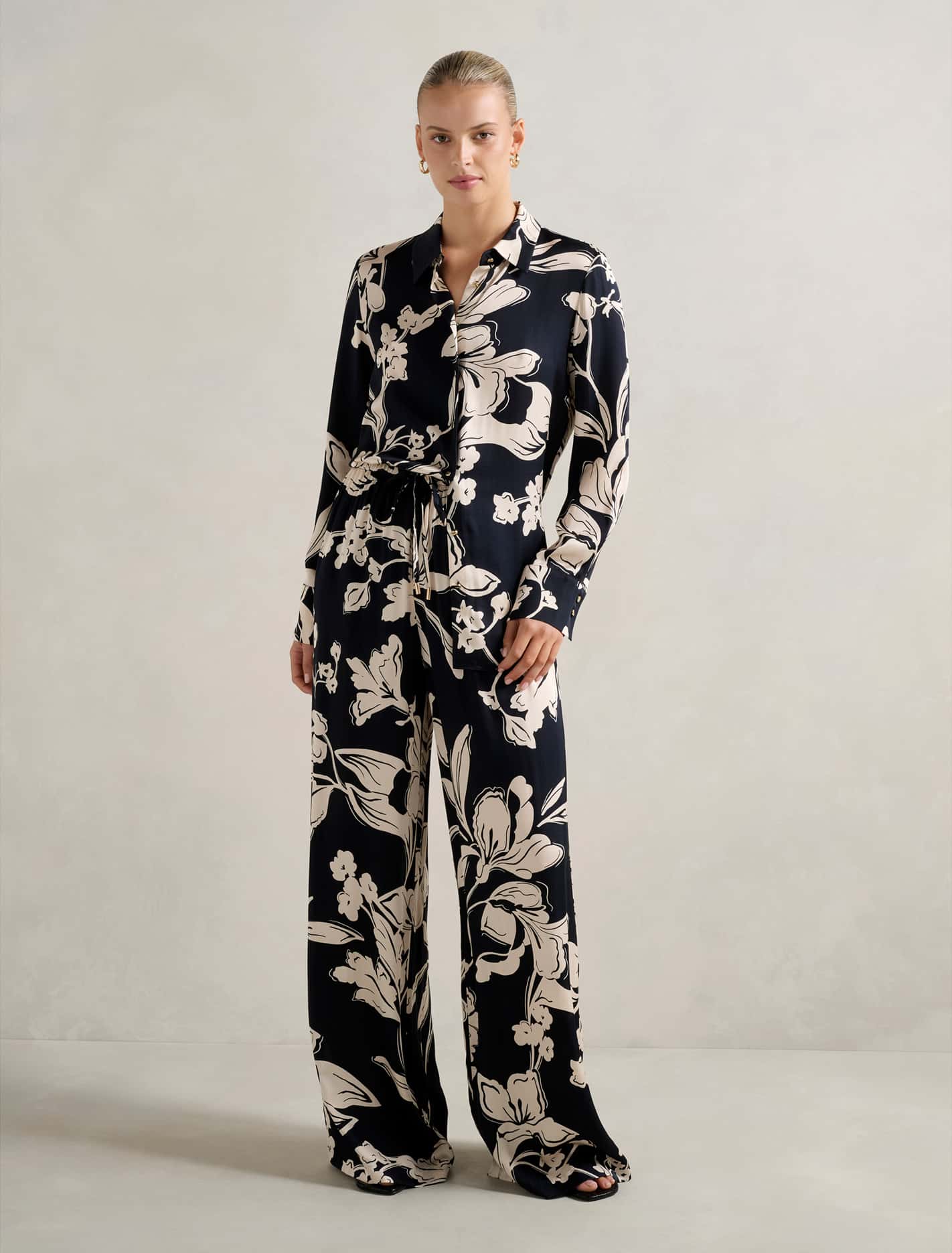 Lila Longline Printed Satin Shirt Forever New