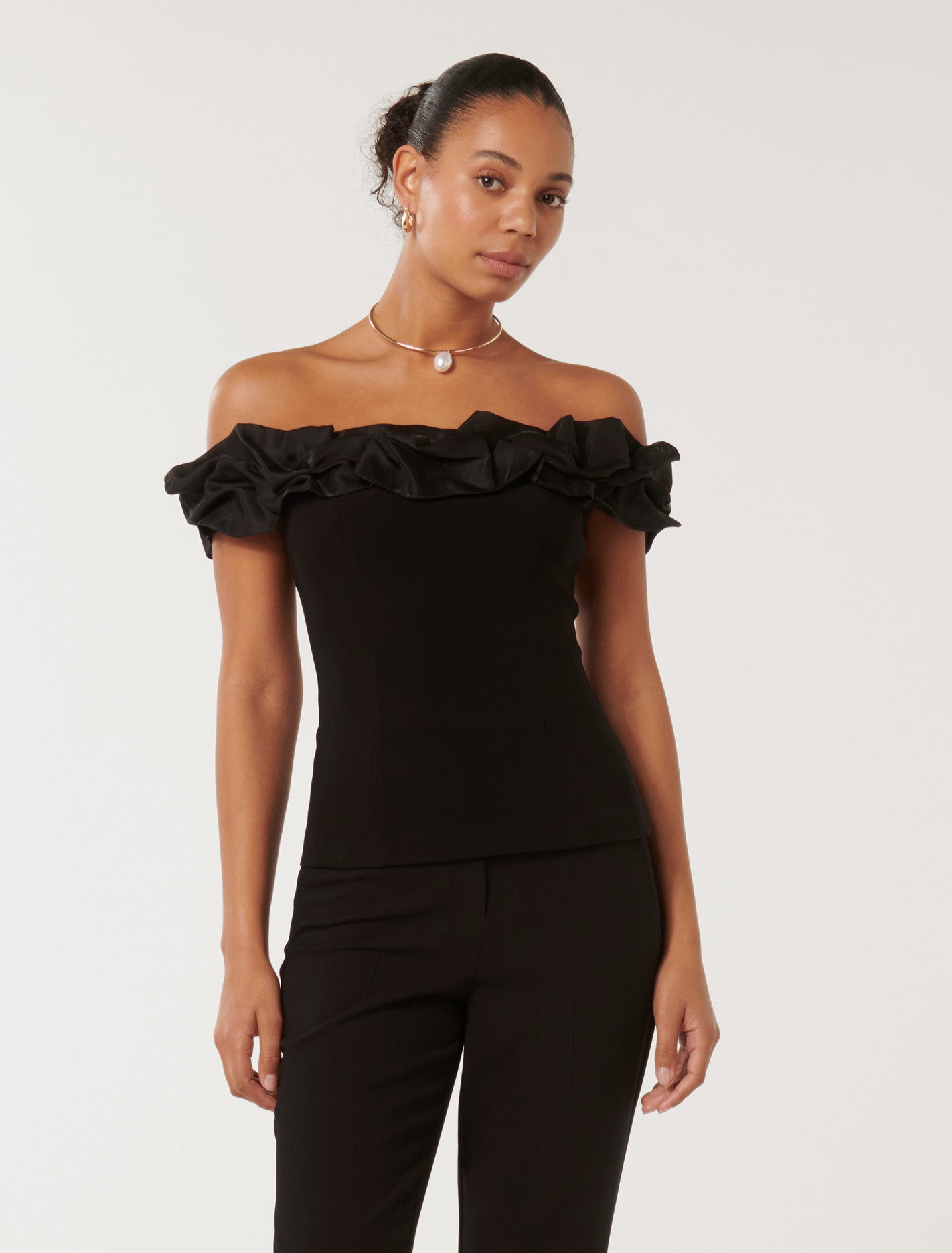 Stephanie Ruffle Crepe Bustier Top Forever New