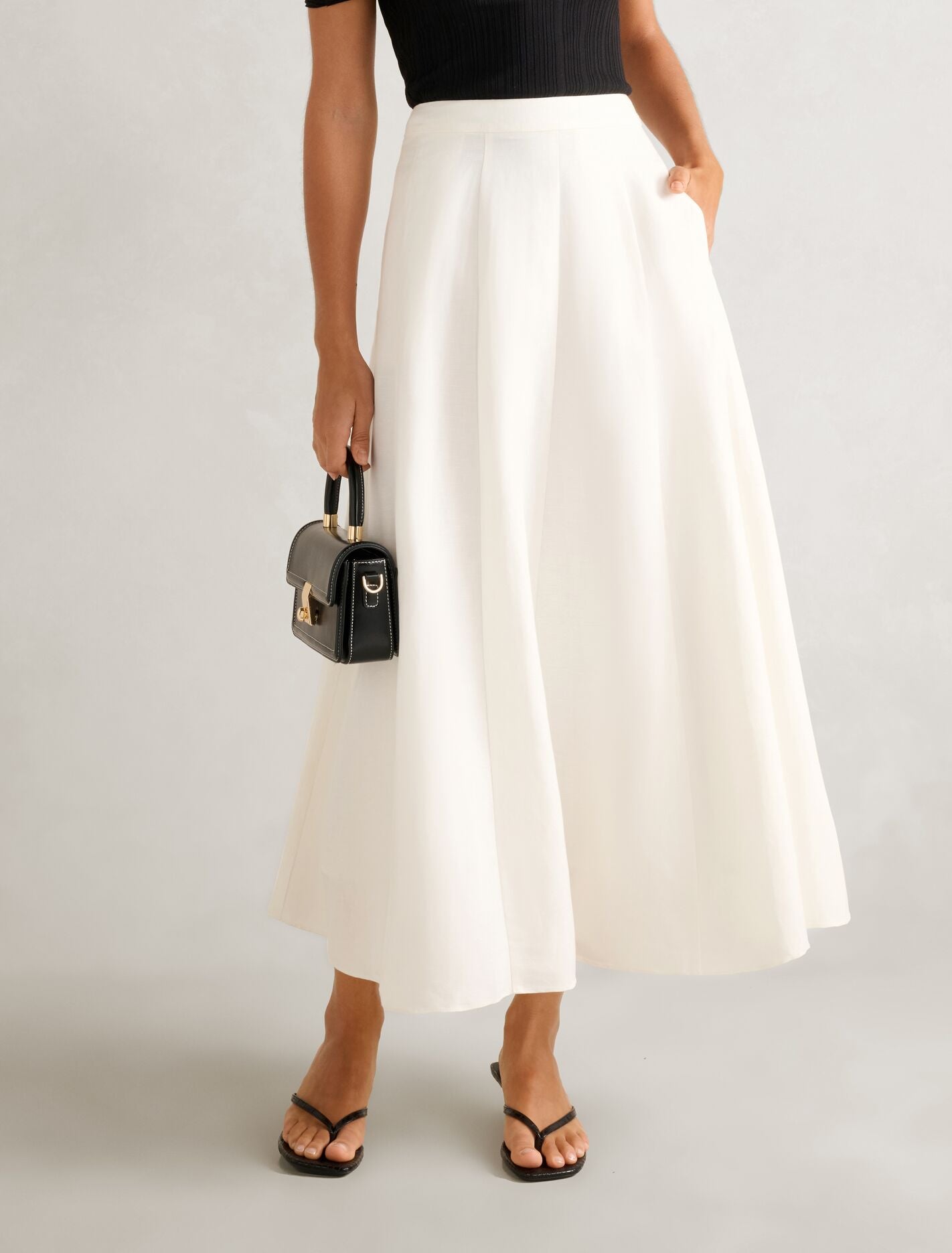 Georgina Linen Blend Midi Skirt Porcelain Forever New