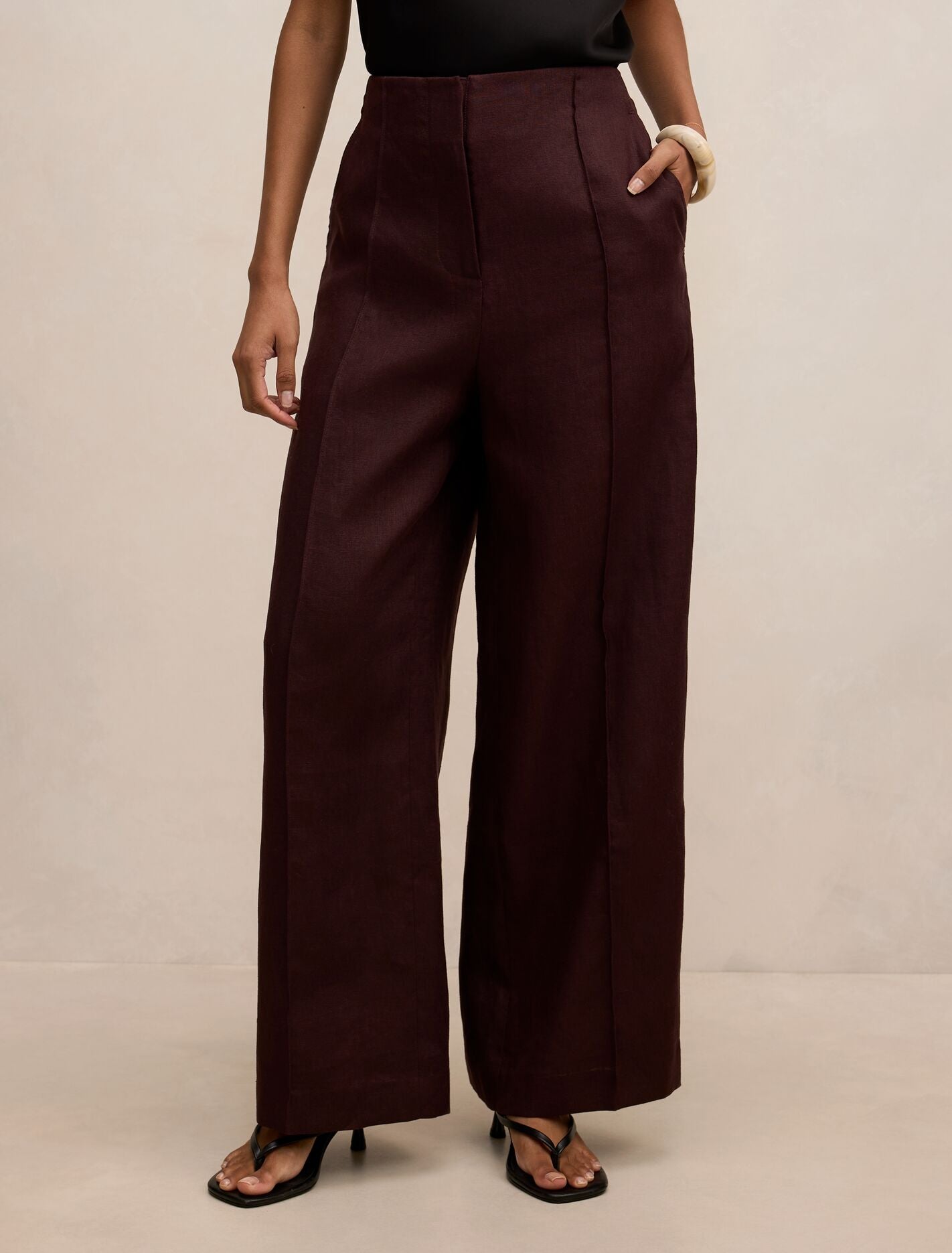 Posey Petite Linen Wide Leg Pants Dark Chocolate Forever New