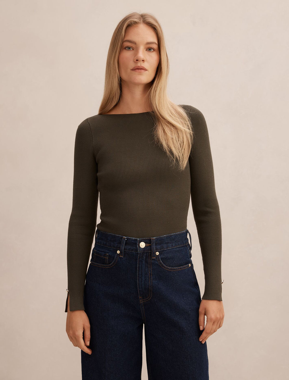 Alaia Knit Rib Top Deep Olive | Forever New