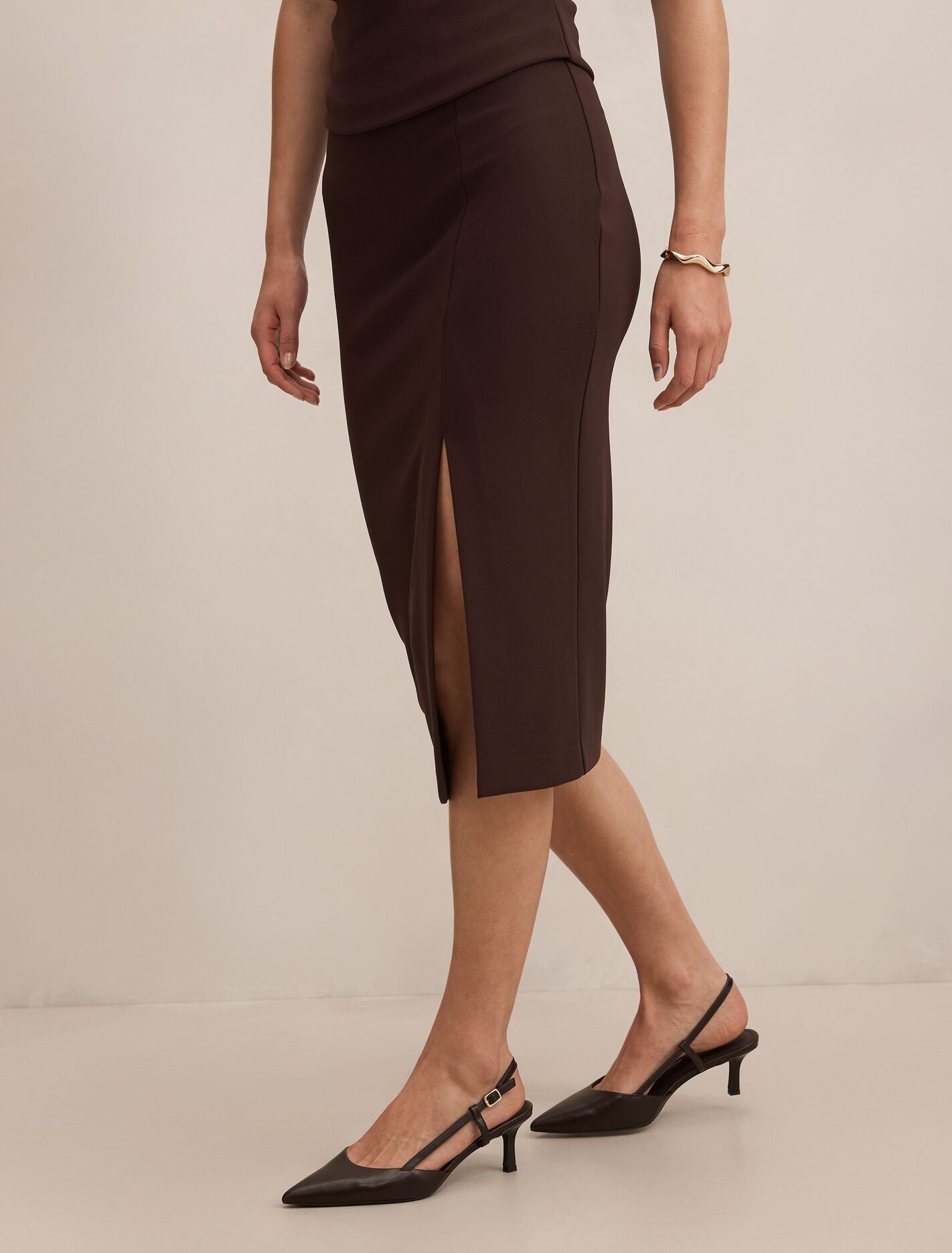 Lacey Crepe Split Midi Skirt Forever New
