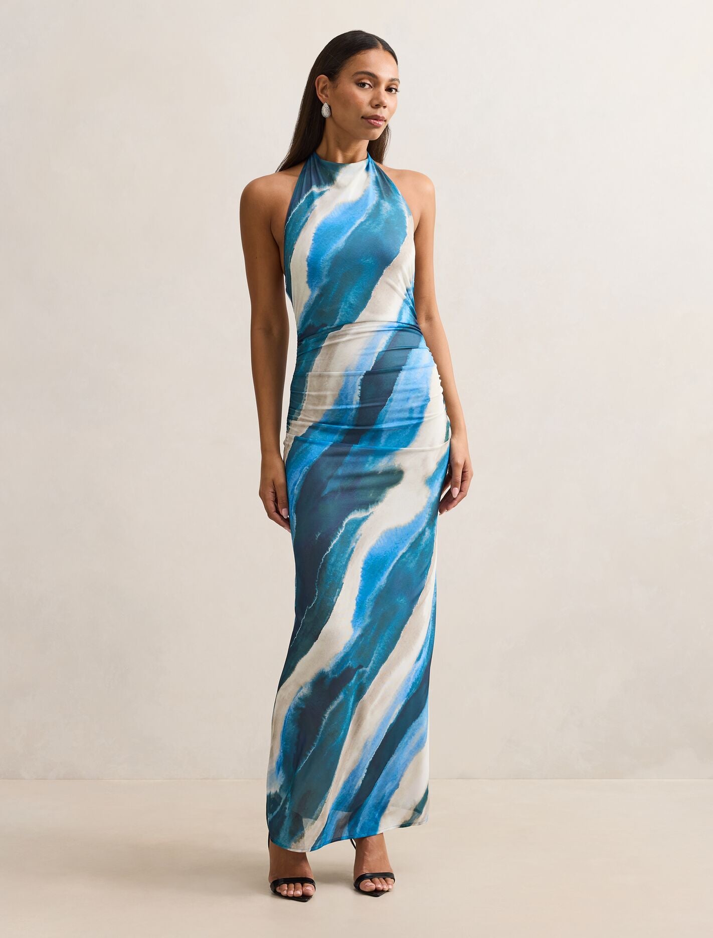 halter v neck dress V-Neck Long Halter Prom Dress with Open Back Light Blue / Small main image 0