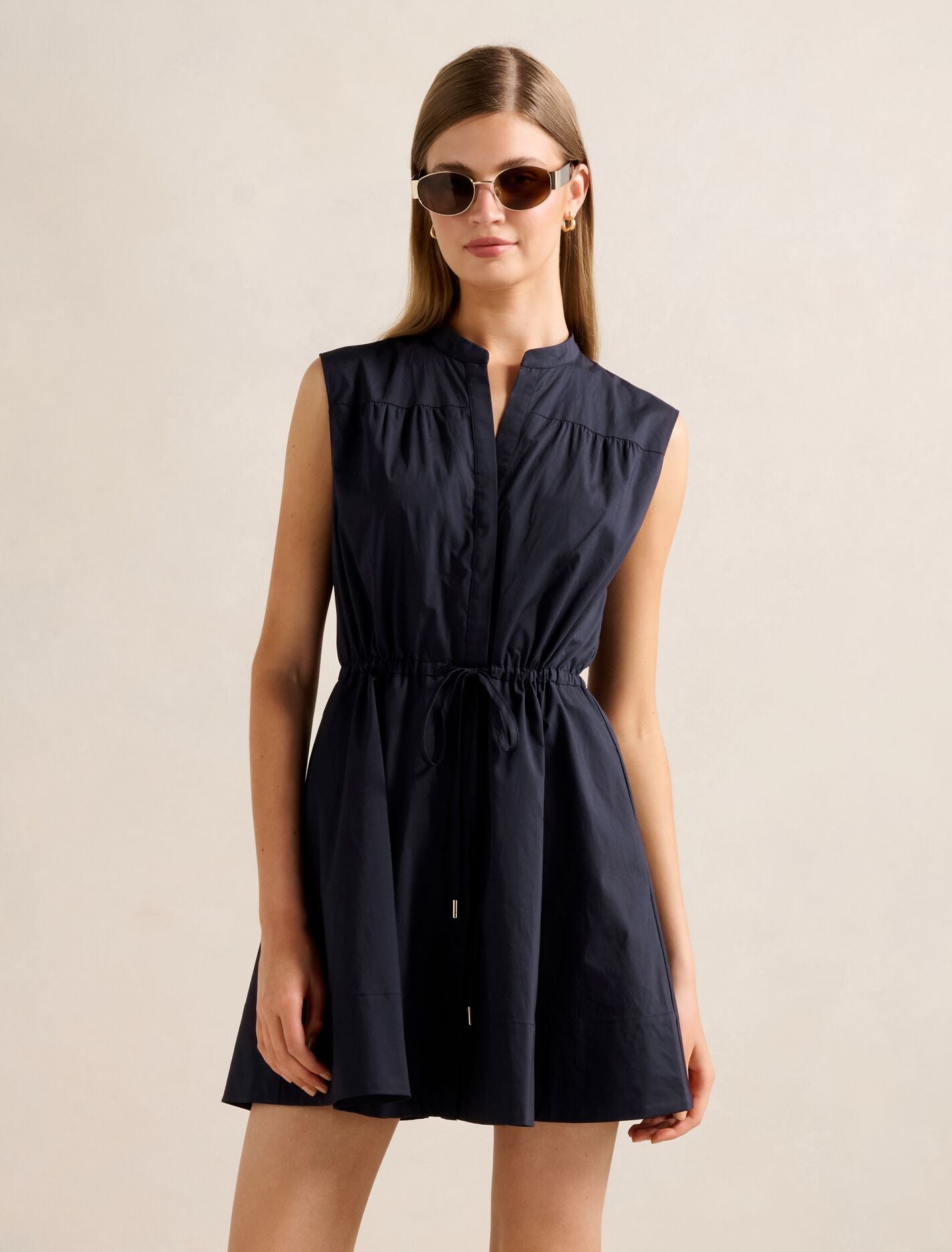 Alyssa Drawcord Smock Mini Dress Navy Forever New