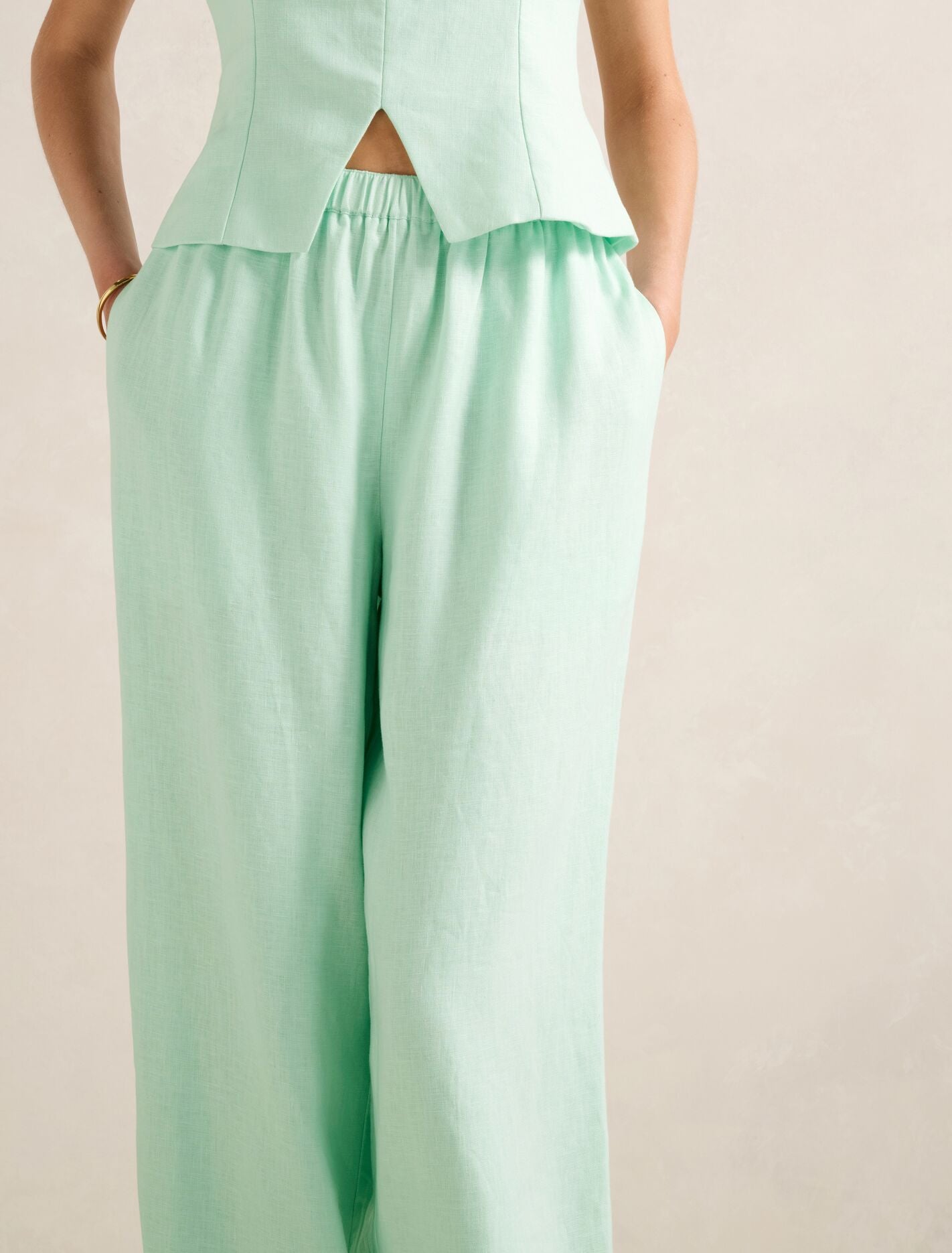 Ally Linen Elastic Wide Leg Pants