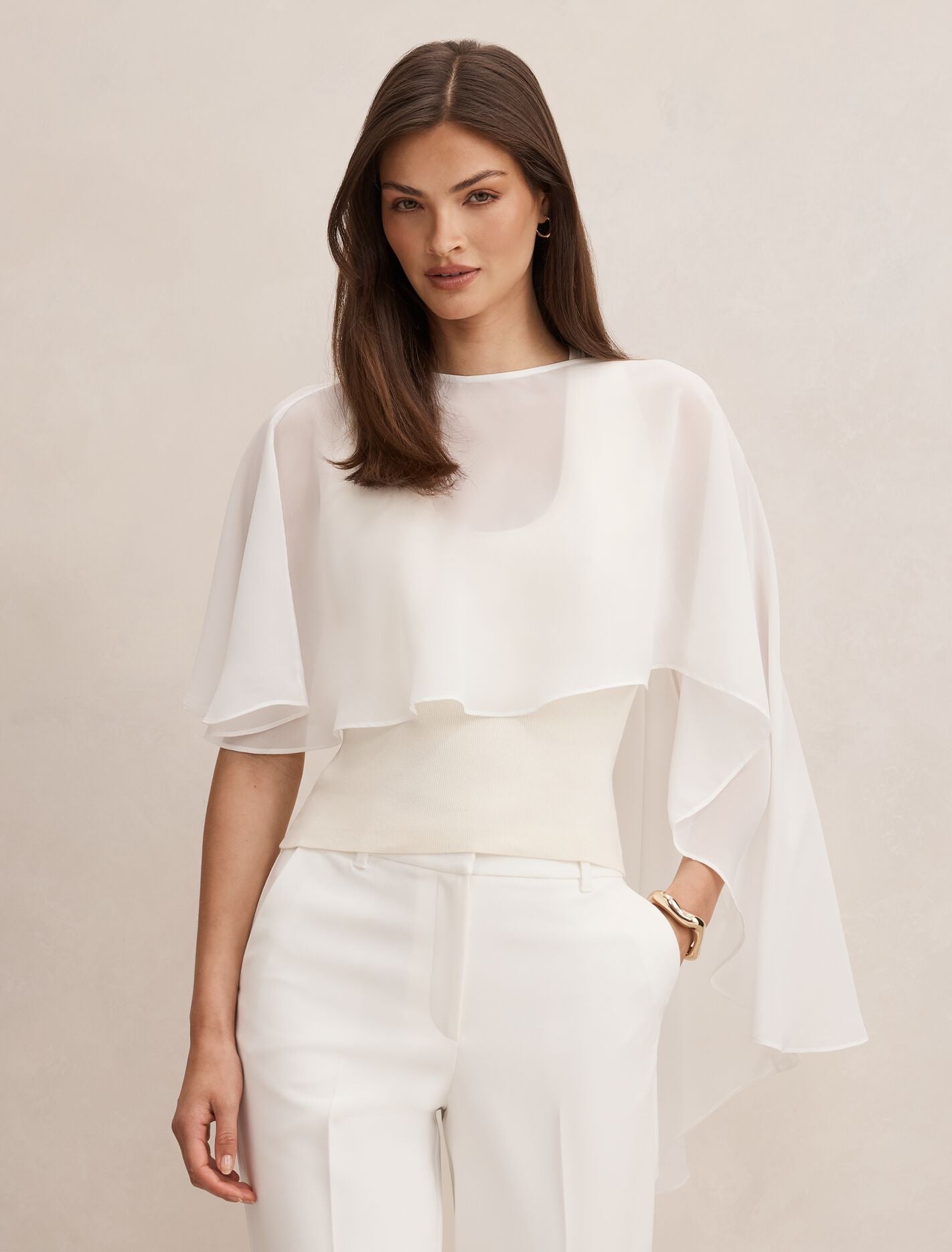 Aria Asymmetrical Chiffon Cape 0 Ivory Forever New