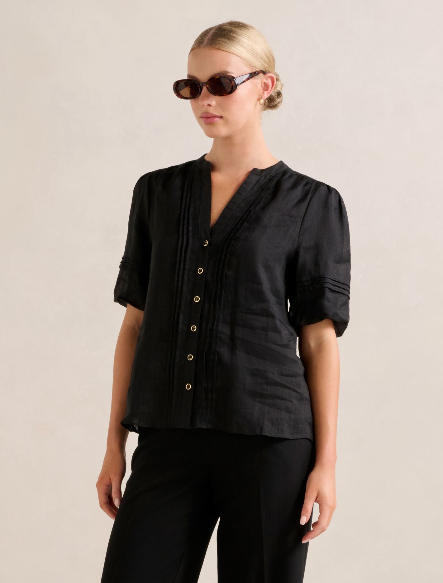 Mariella Pintuck Blouse Black Forever New