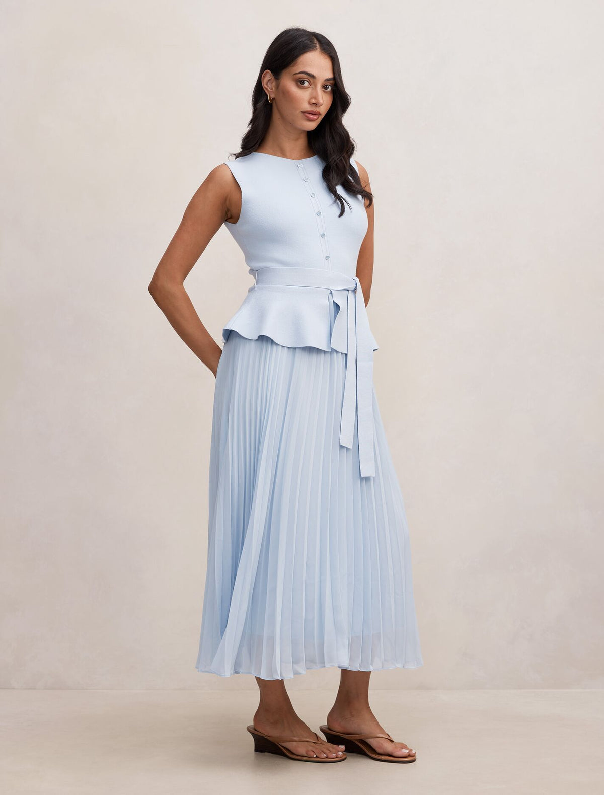Luella Pleat Mixed Midi Dress Forever New