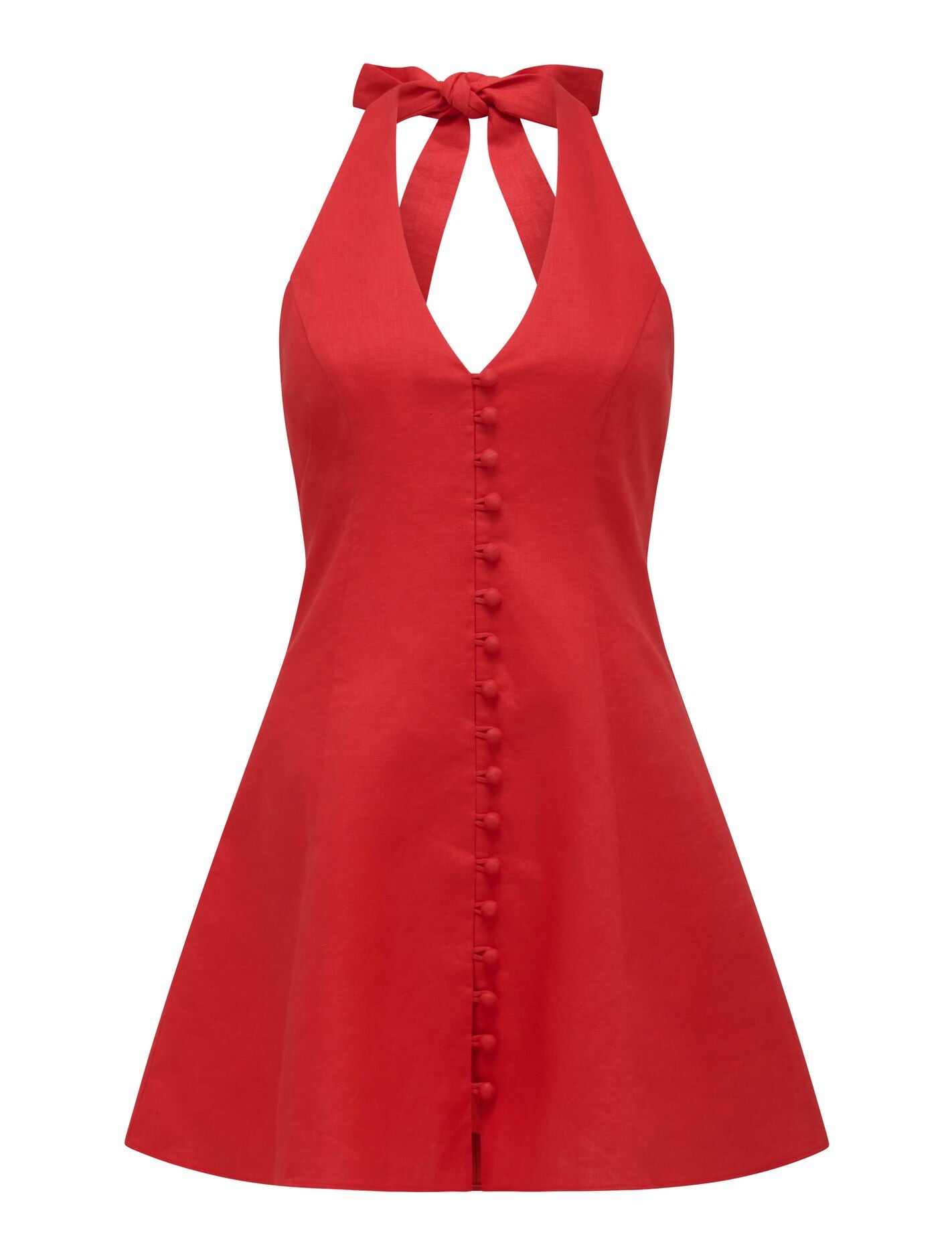 Ina Button Front Halter Linen Mini Dress Forever New