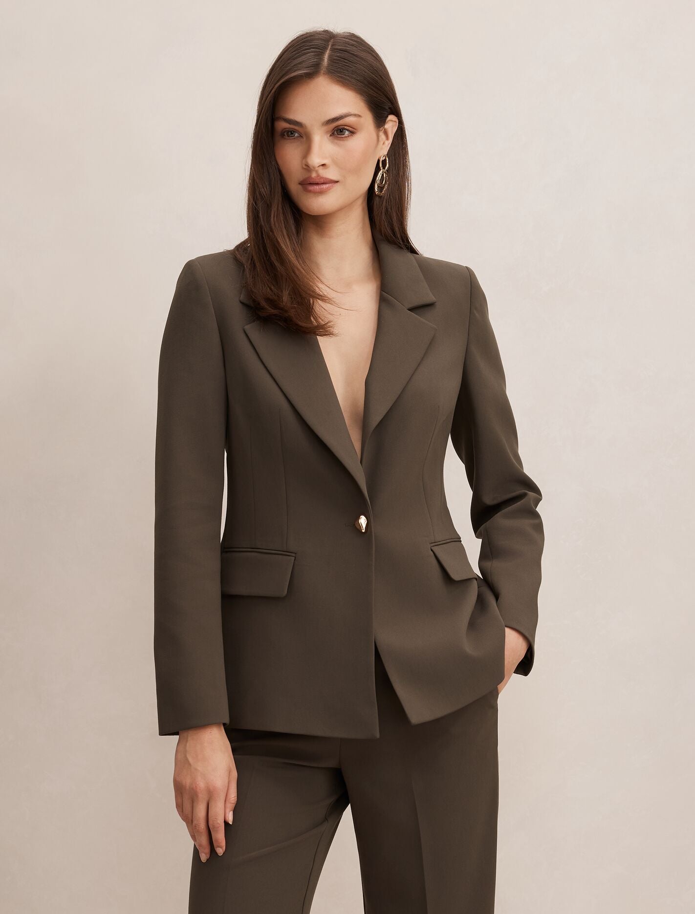 Victoria Single Breasted Blazer Olive Suit Forever New