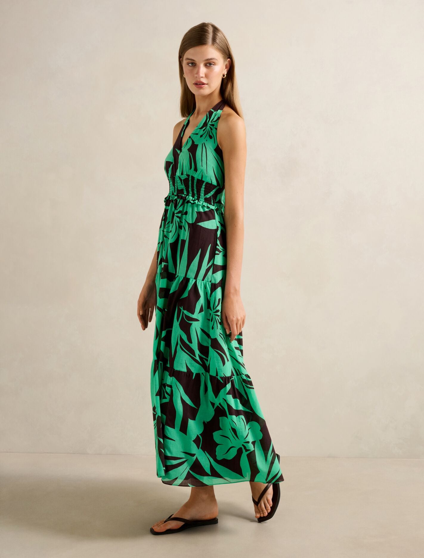 Gabrielle Shirred Halter Midi Dress