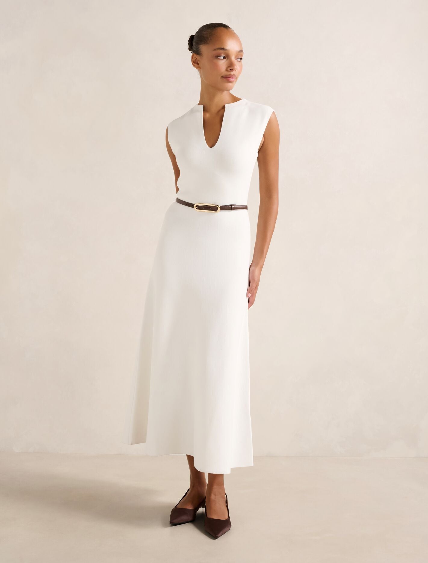 Celia Extended Shoulder Knit Midi Dress Cream Forever New