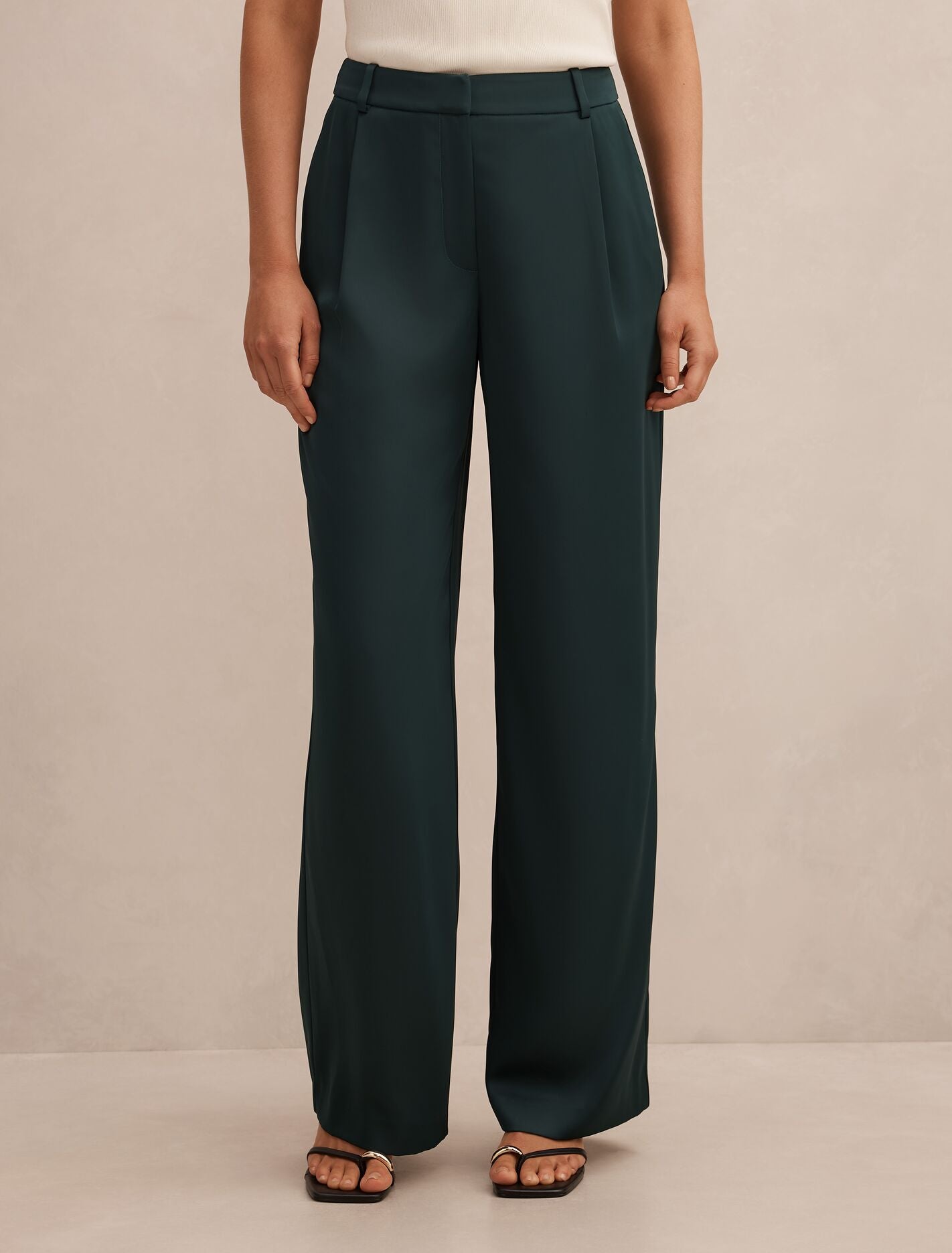 Solana Satin Wide Leg Pants Forest Green Suit | Forever New