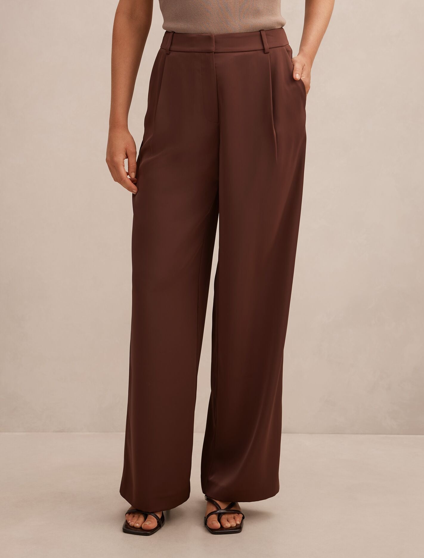Solana Satin Wide Leg Pants Mahogany Suit Forever New