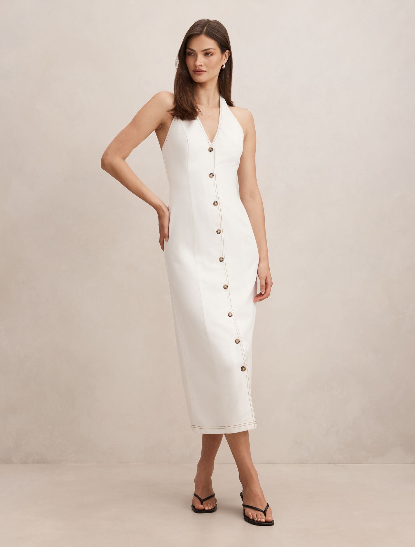 Amy Halter Denim Maxi Dress Porcelain | Forever New