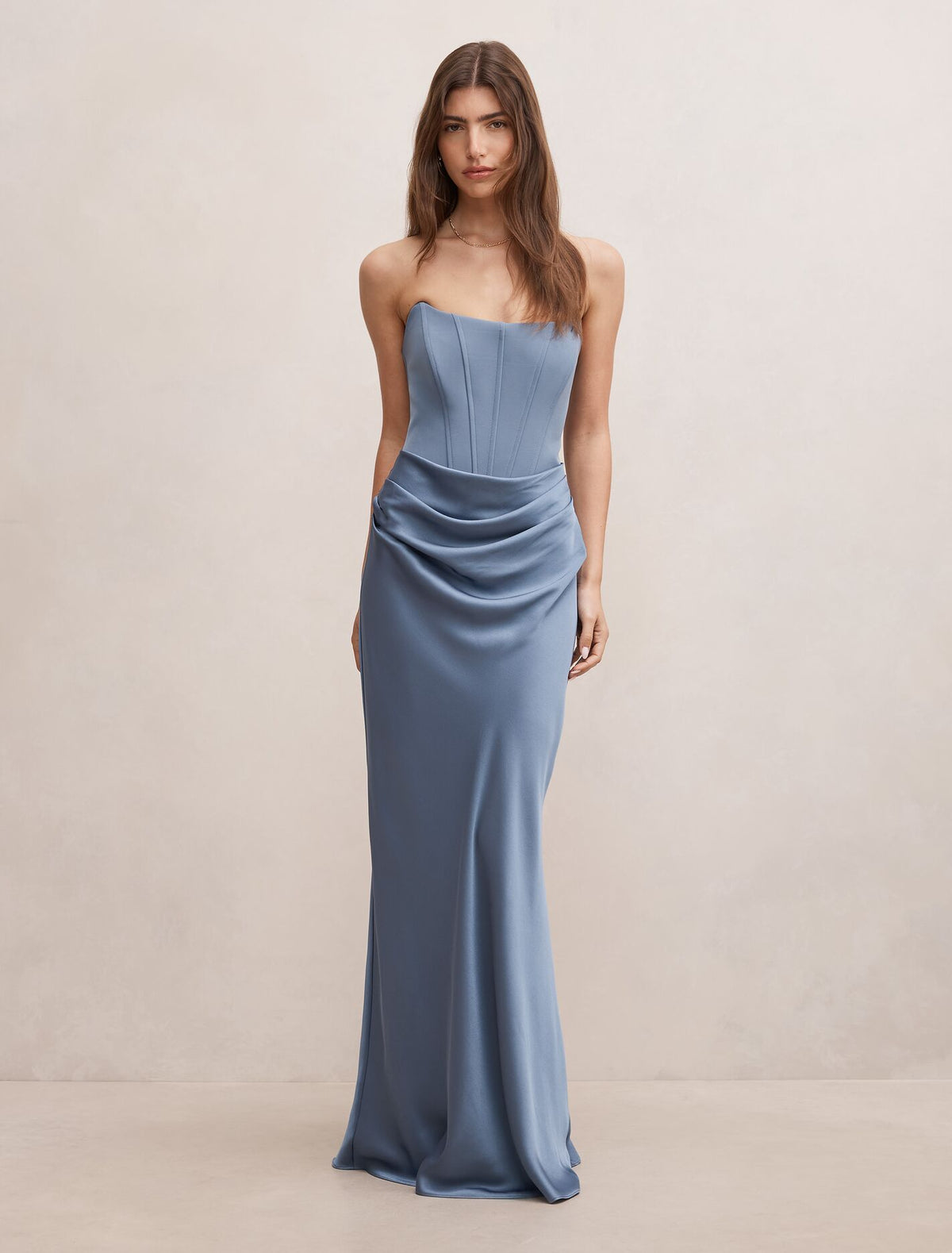 Isra Drape Strapless Maxi Dress Dove Blue Forever New