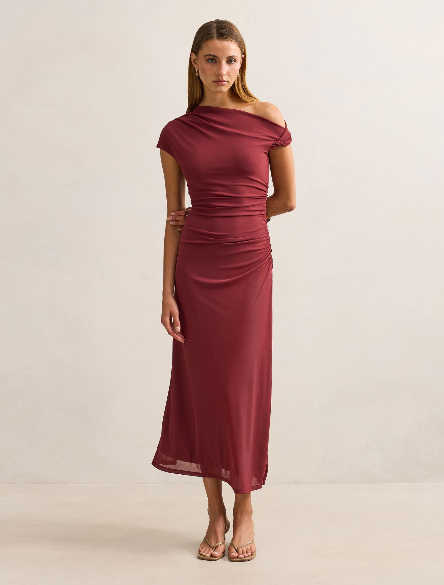 paris mesh dress Paris Draped Mesh Midi Dress Red Currant