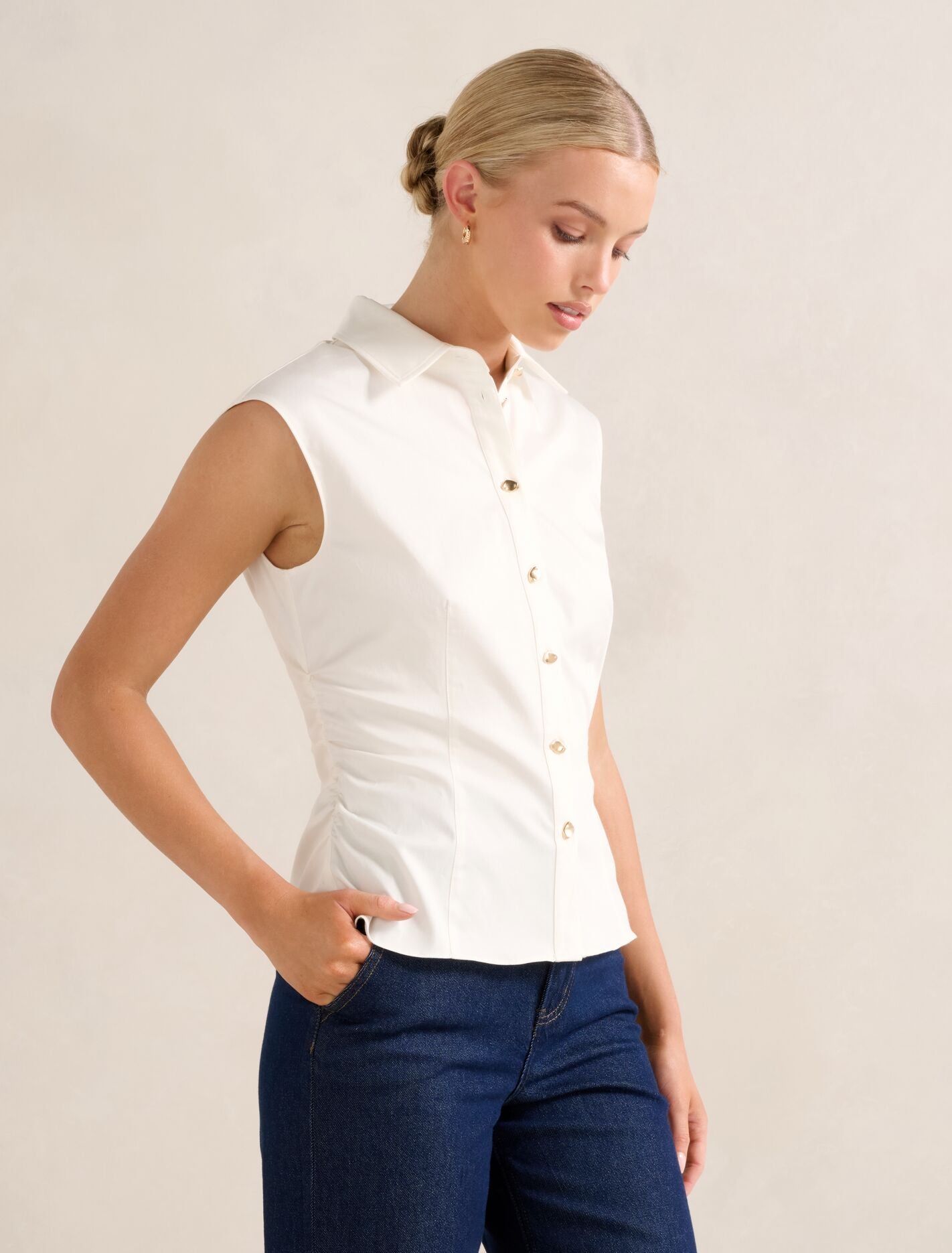 Nova Ruched Collared Top Forever New