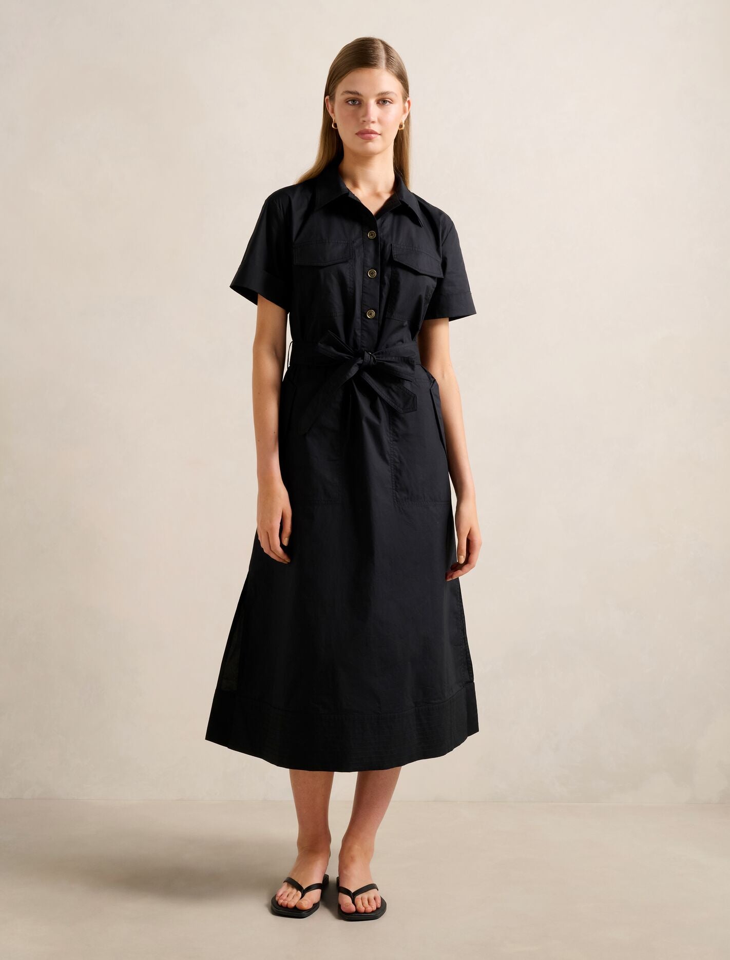 Danica Cotton Shirt Midi Dress Black Forever New