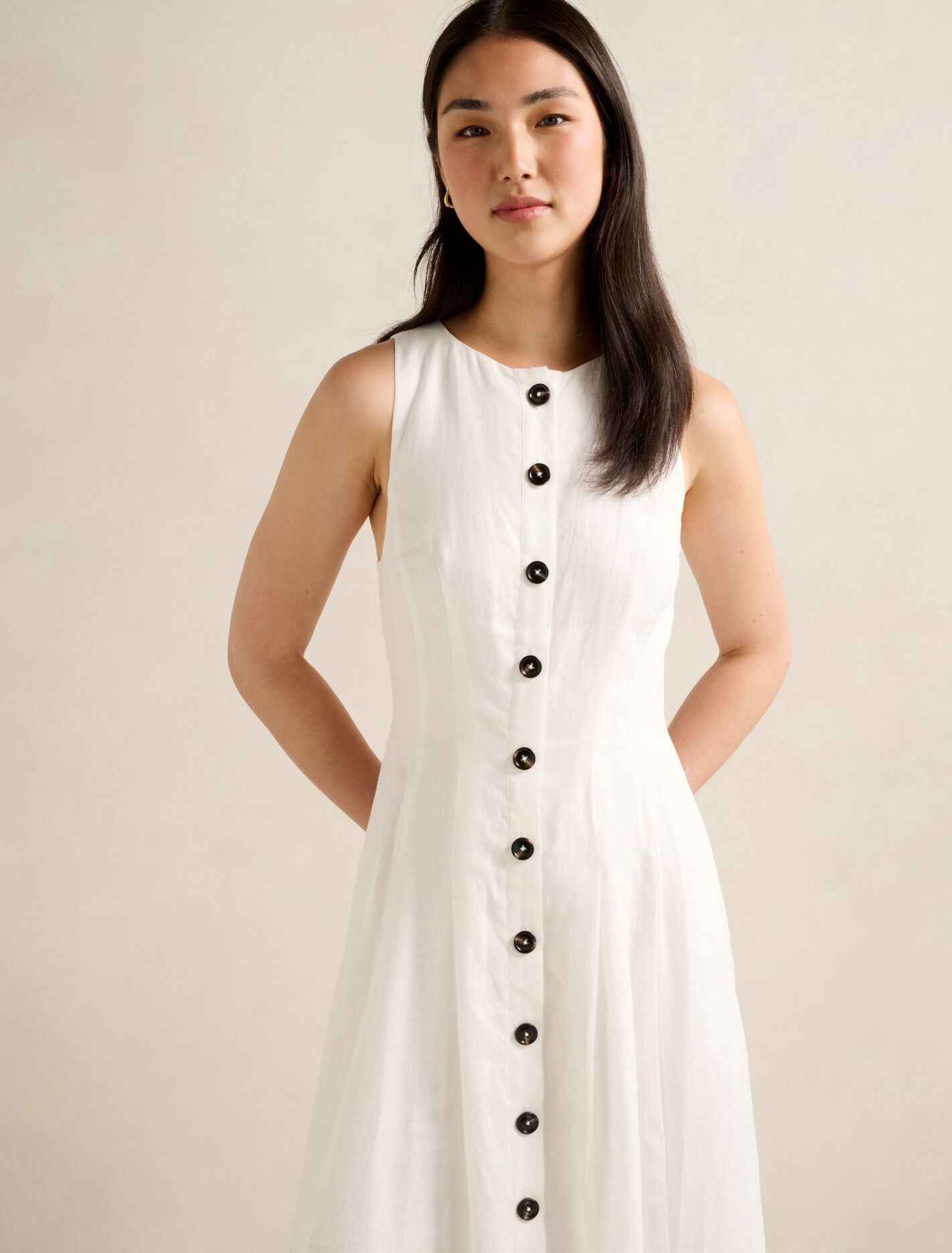 Pia Button Front Linen Midi Dress Forever New