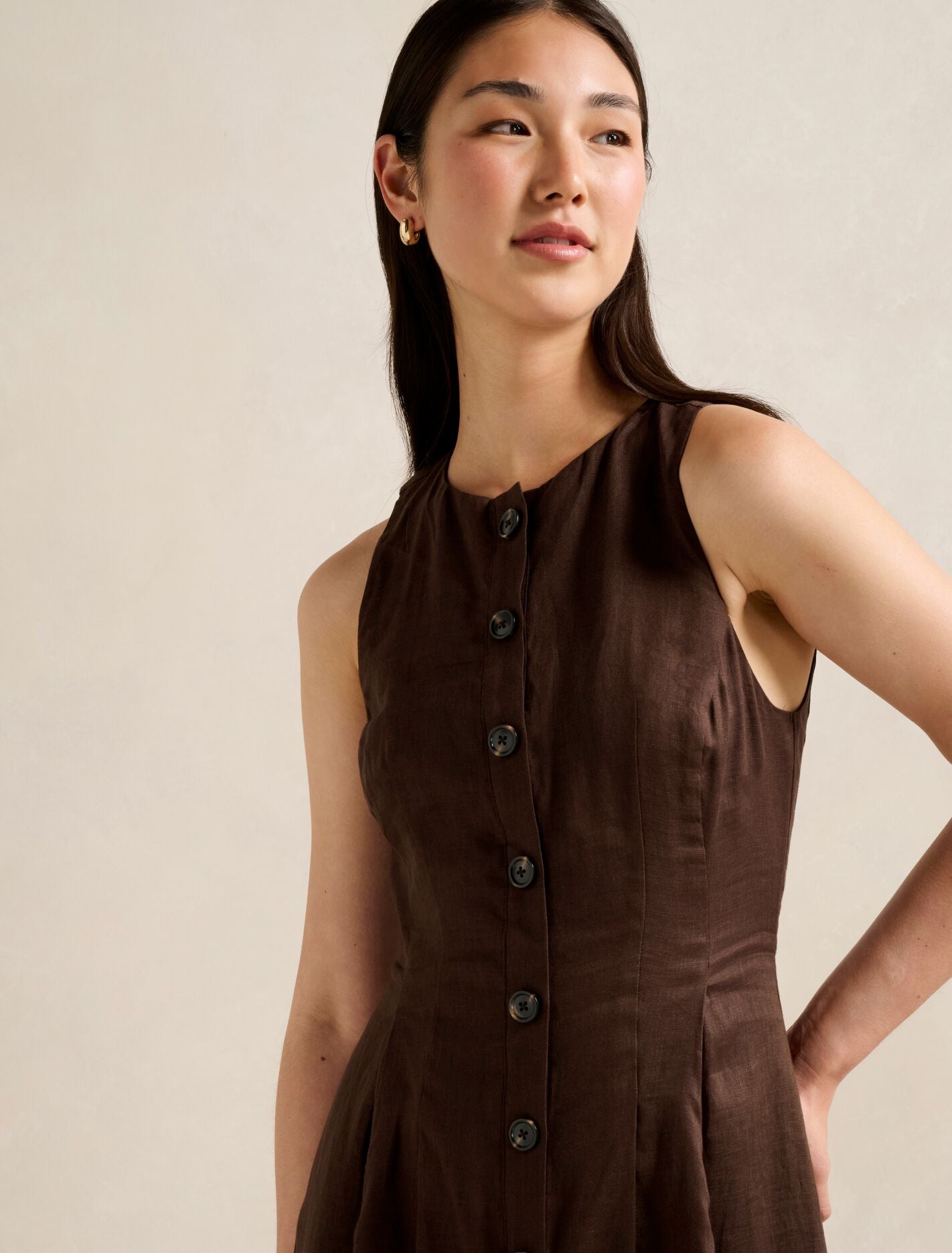 Pia Button Front Linen Midi Dress