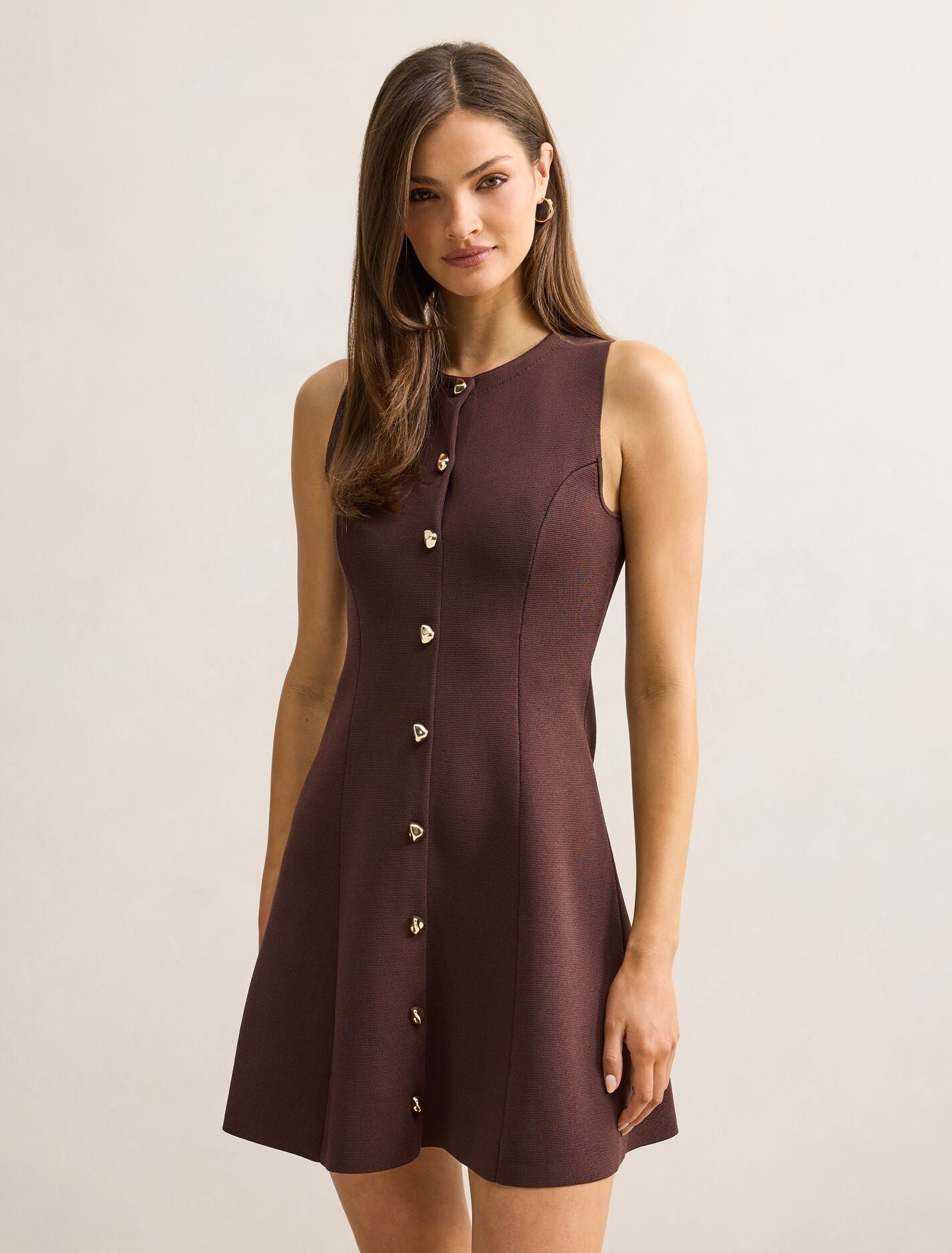 Lucienne Fit And Flare Knit Mini Dress Chocolate Forever New