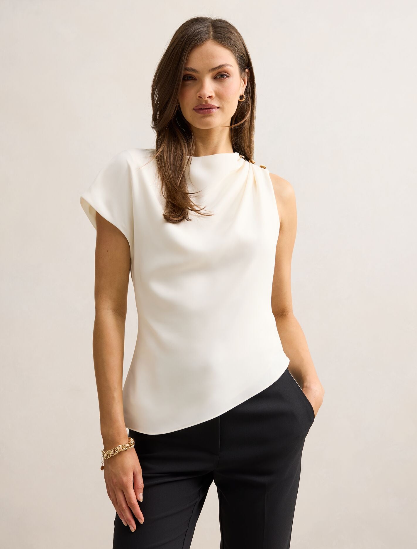 Aubery Asymmetric Draped Top Classic Ivory | Forever New