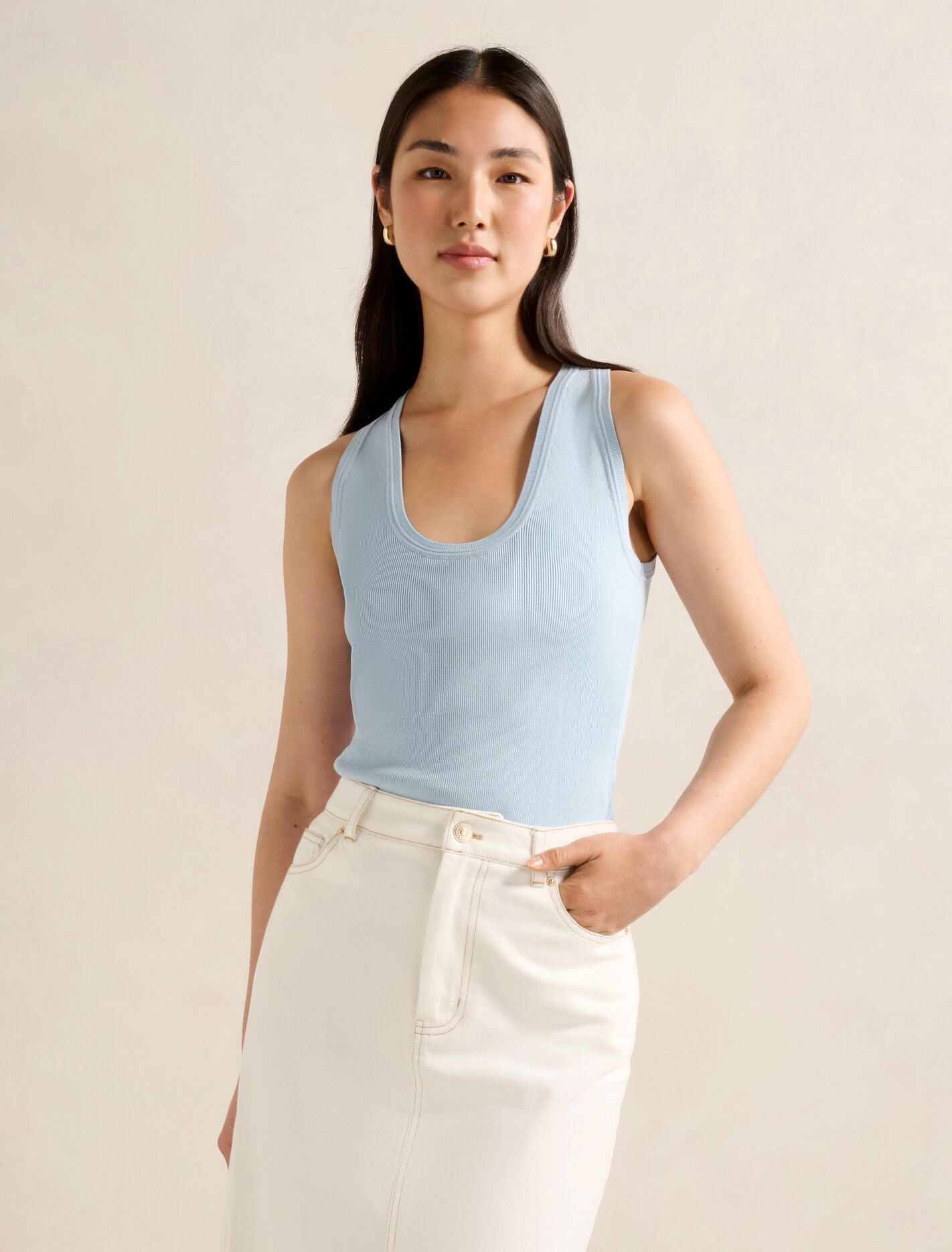 Harley Scoop Neck Tank Top Soft Blue | Forever New
