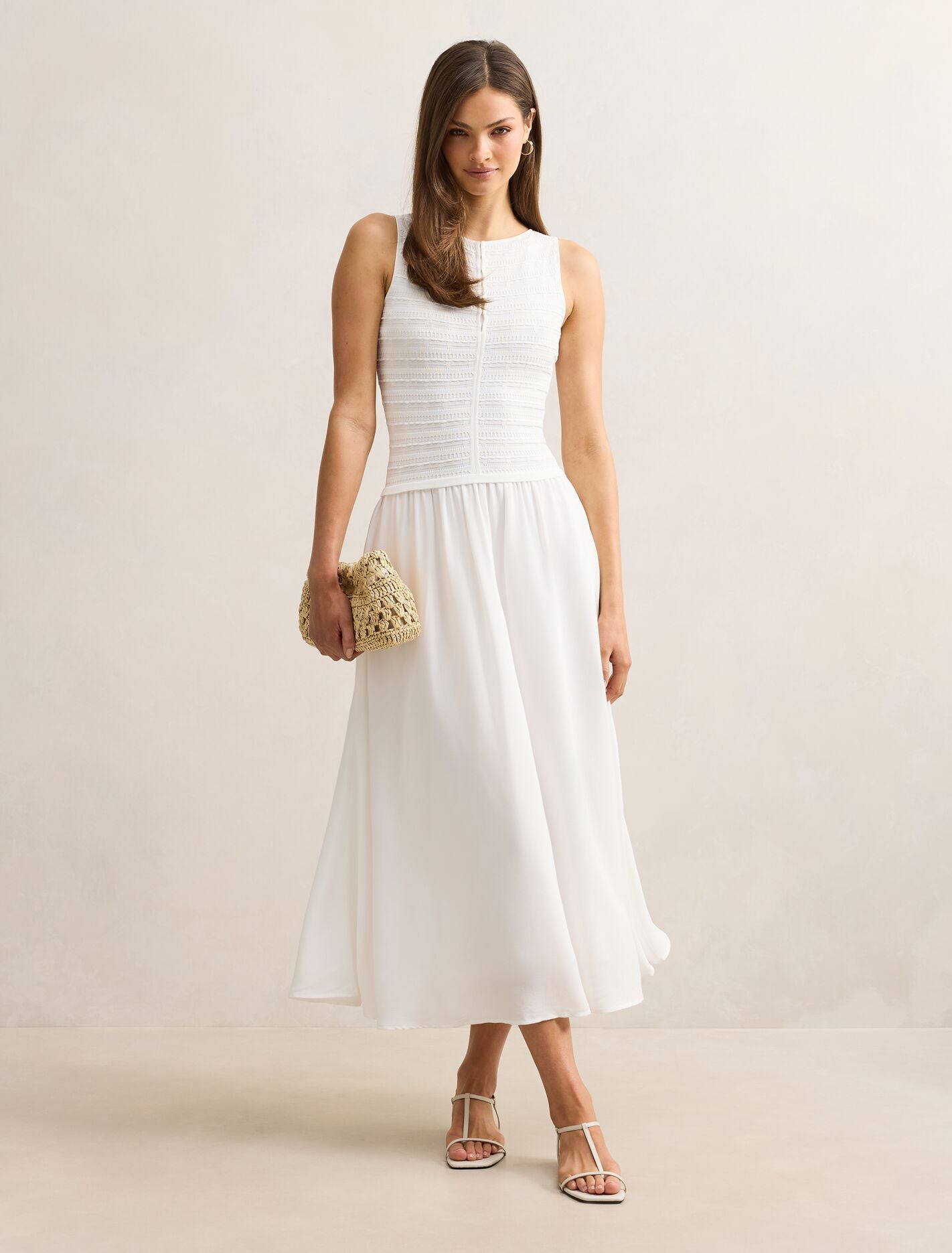 Indy Woven Mixed Midi Dress Porcelain Forever New