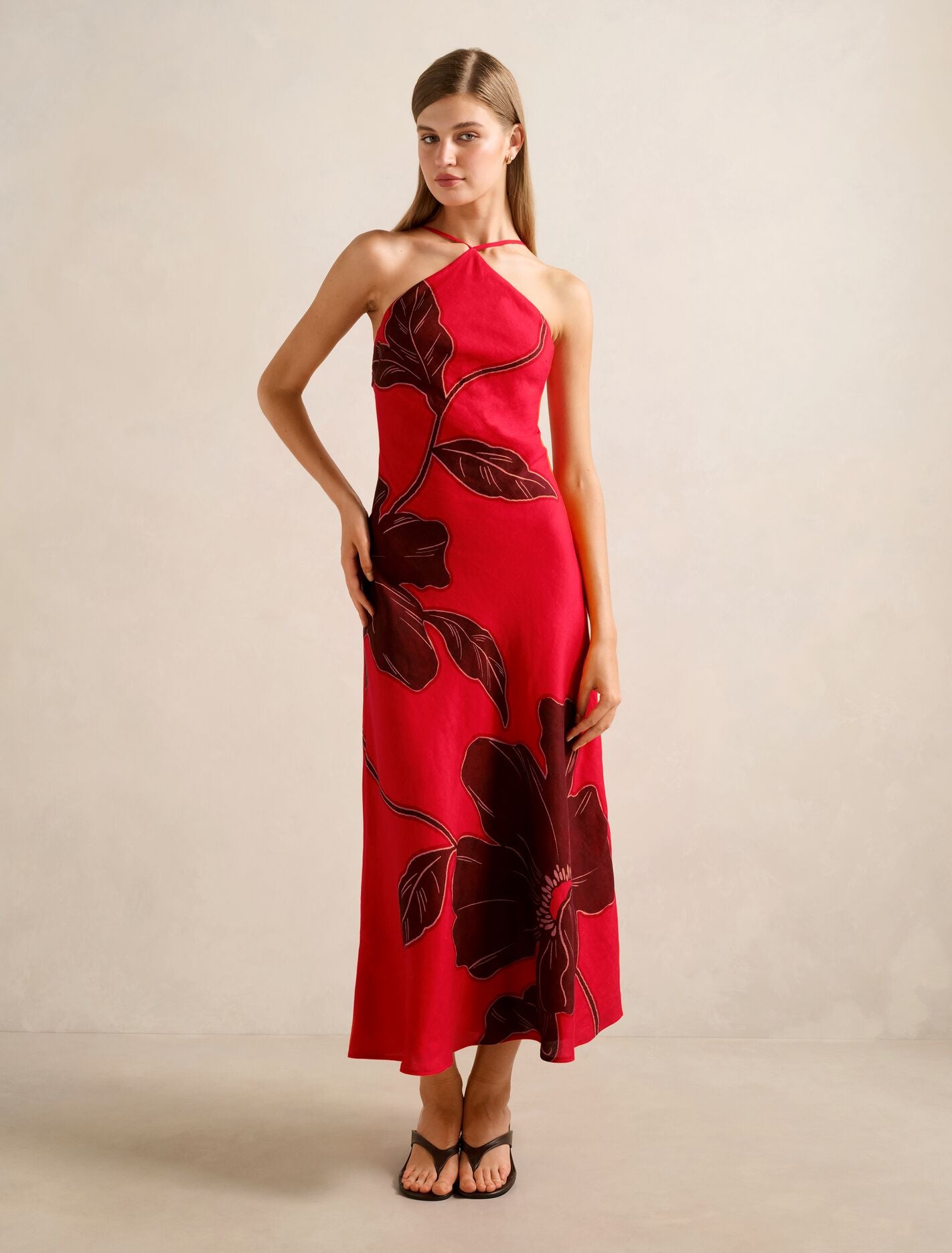 Nova Arrow Neck Maxi Dress Red Dryden