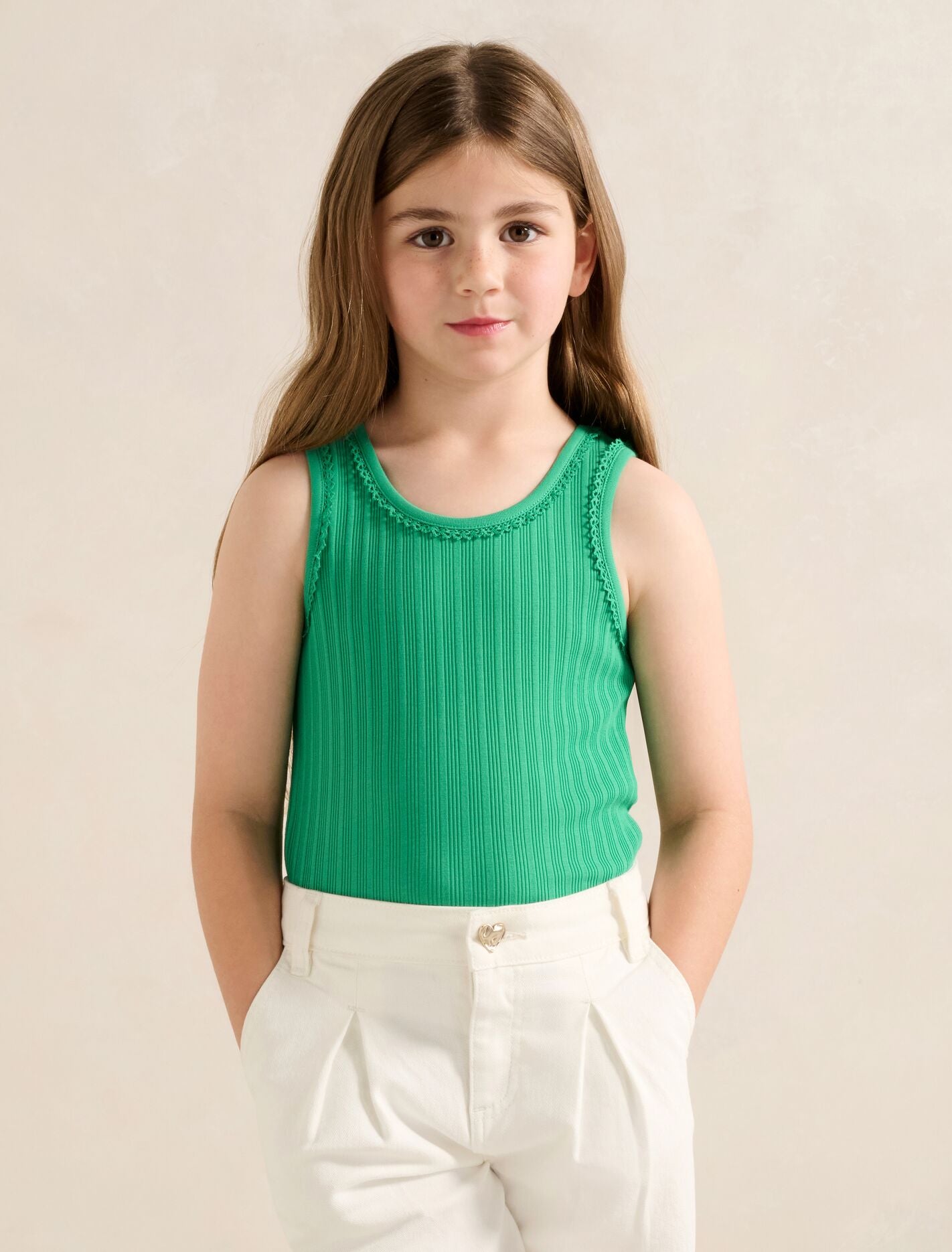 Tessa Girls Rib Tank Top Green Clover Forever New