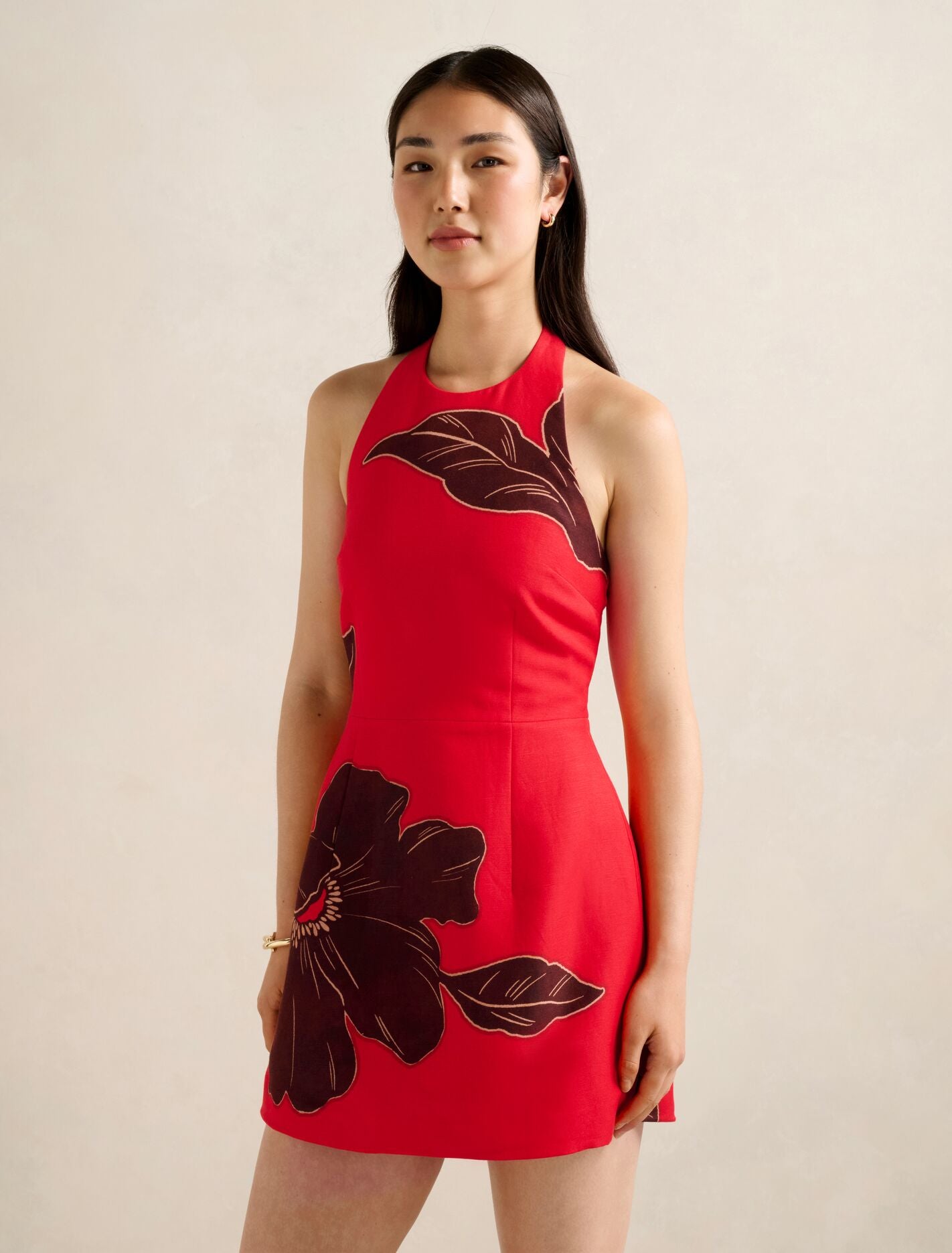 Corinna Printed Linen Halter Mini Dress Forever New