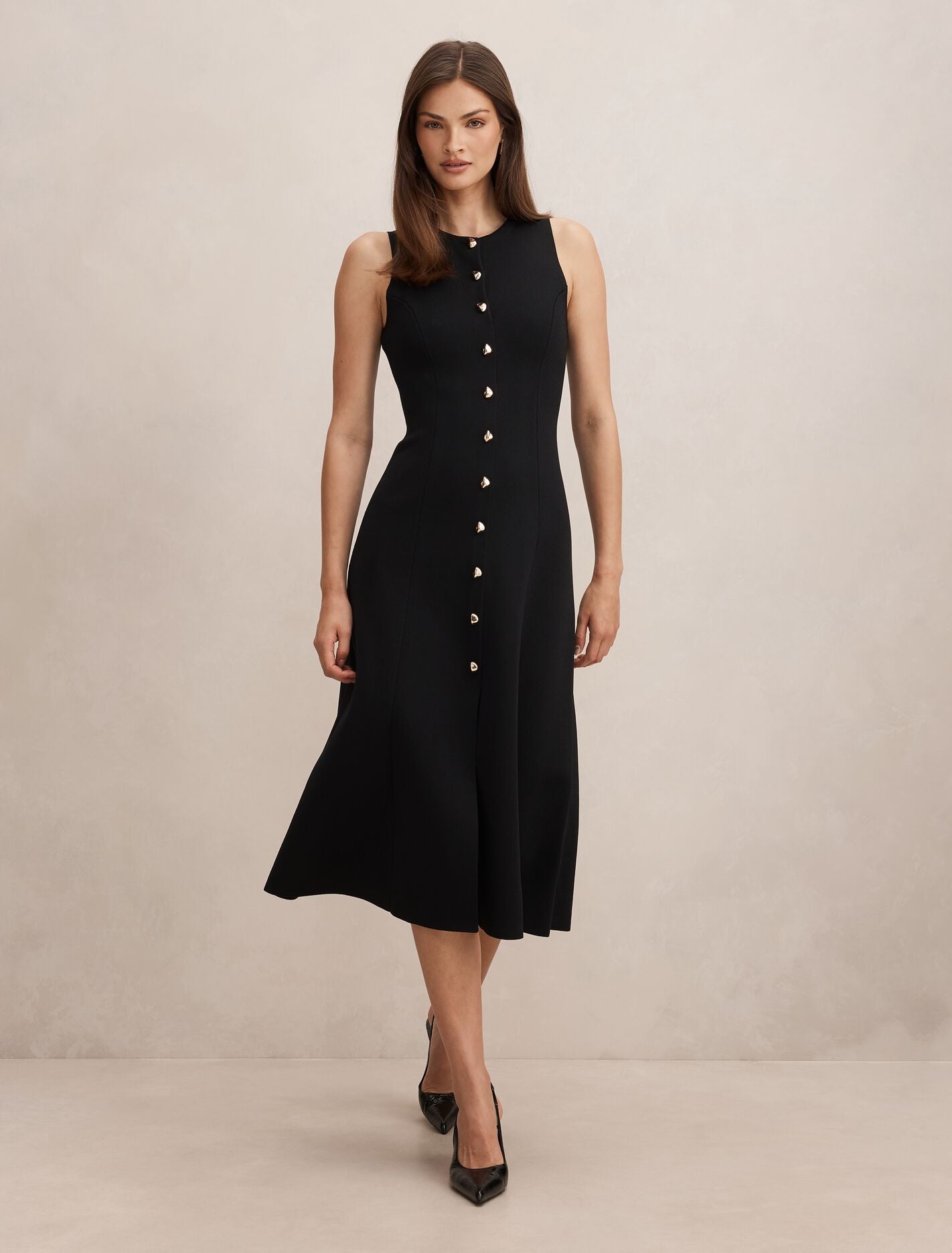 Lucienne Fit And Flare Knit Midi Dress Black