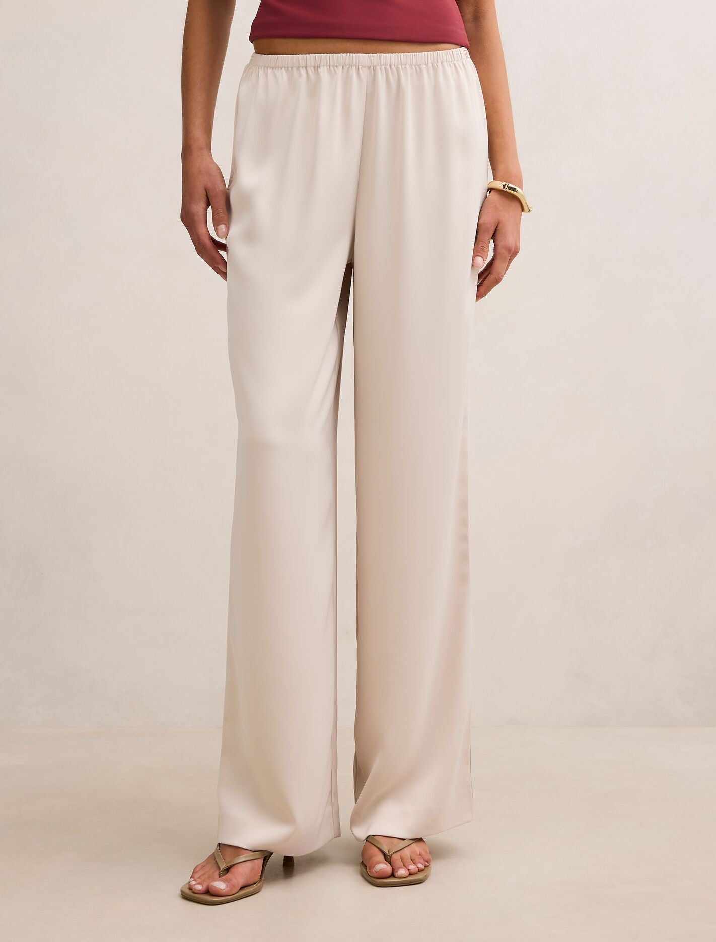 Sara Satin Wide Leg Pants Cream Forever New