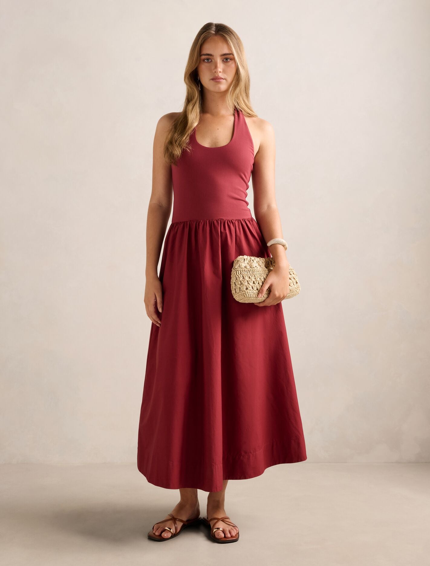 Margot 2 In 1 Halter Midi Dress Rosewood Forever New