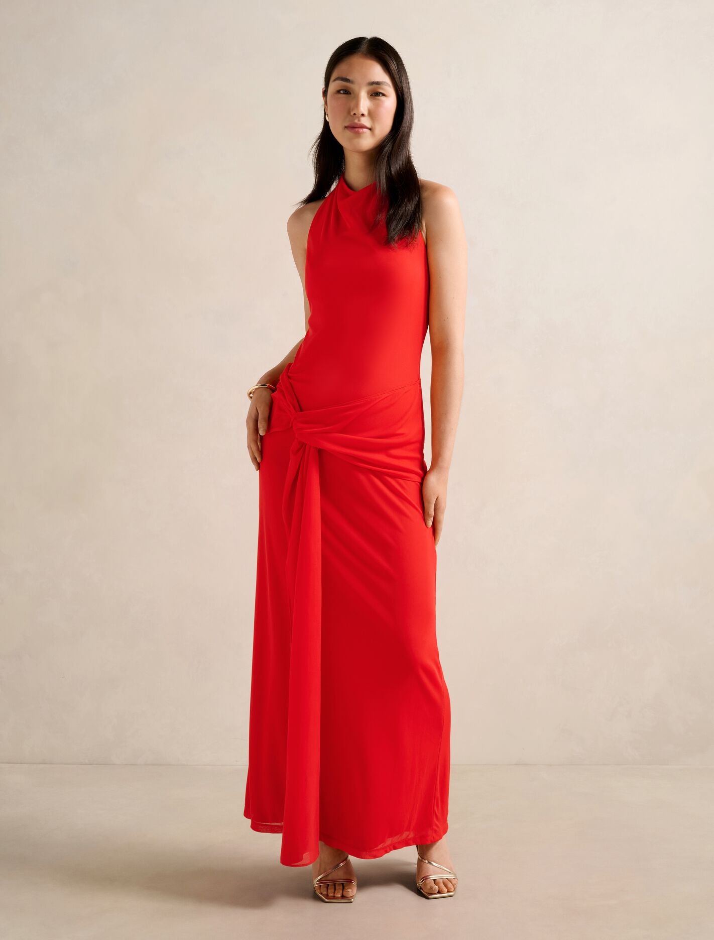 Abby Halter Mesh Maxi Dress Bright Red