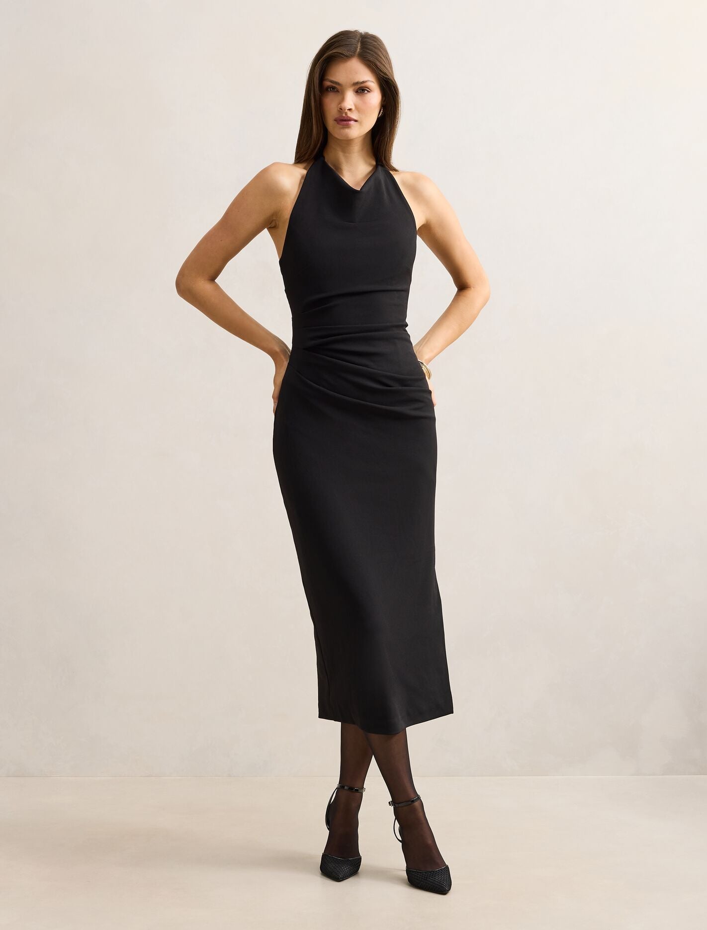 Daphne Halter Column Midi Dress Black Forever New