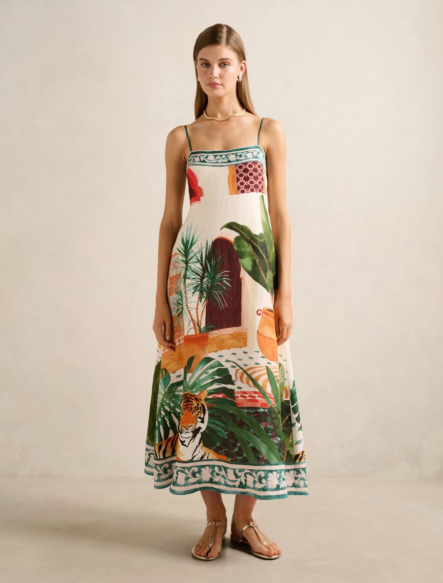 Bianca Printed Linen Midi Dress
