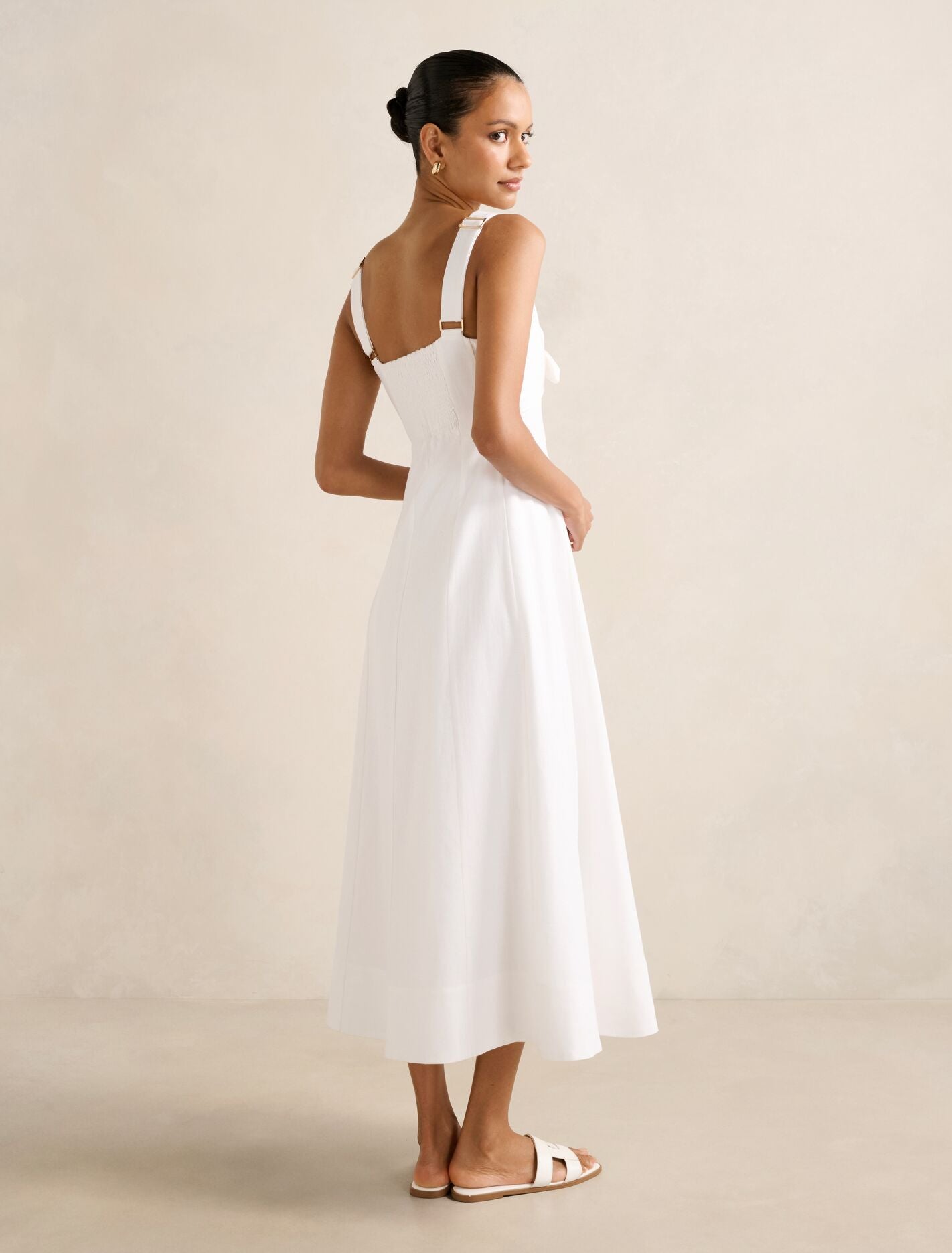 Kara Petite Tie Front Linen Midi Dress