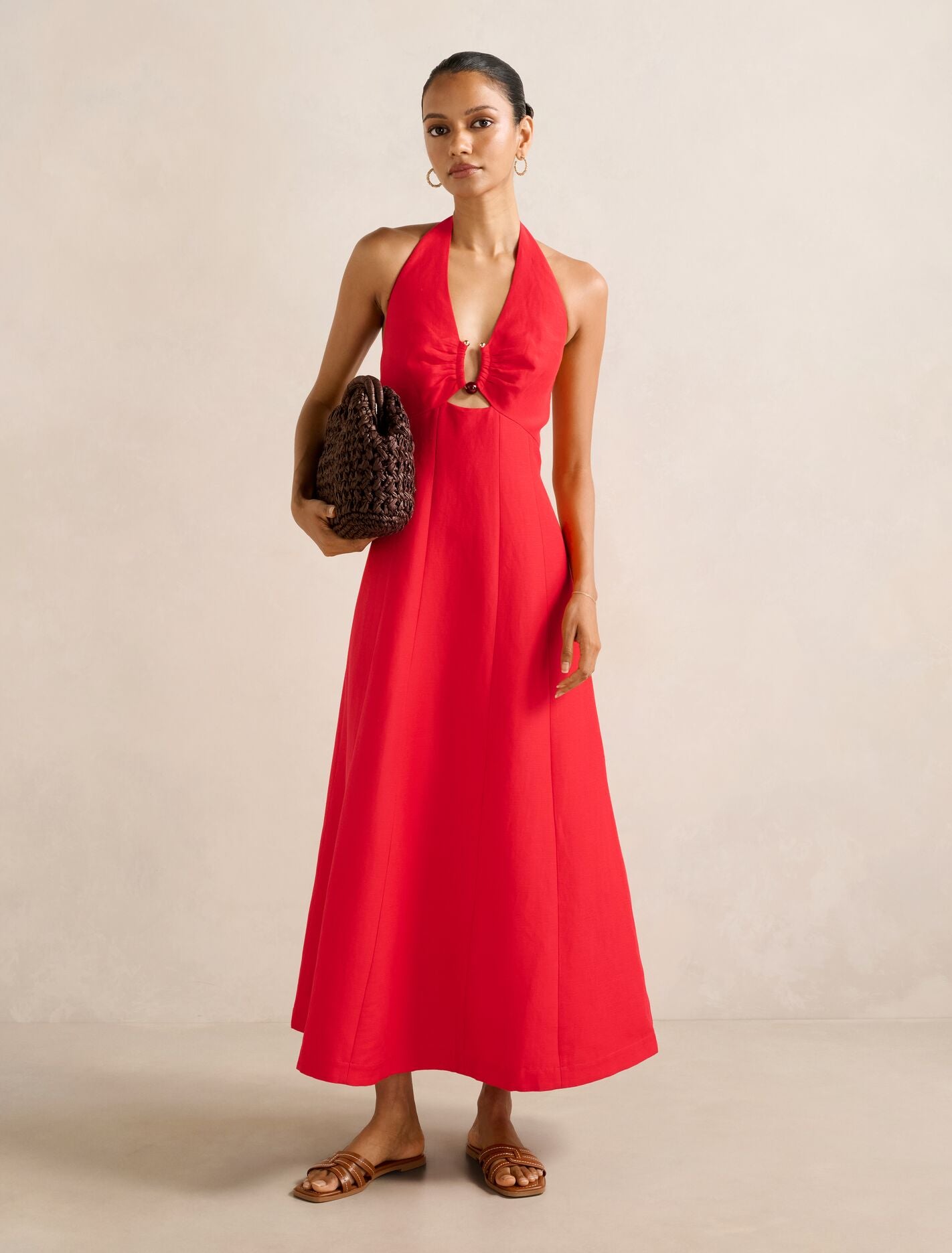 Angie Petite Hardware Linen Midi Dress