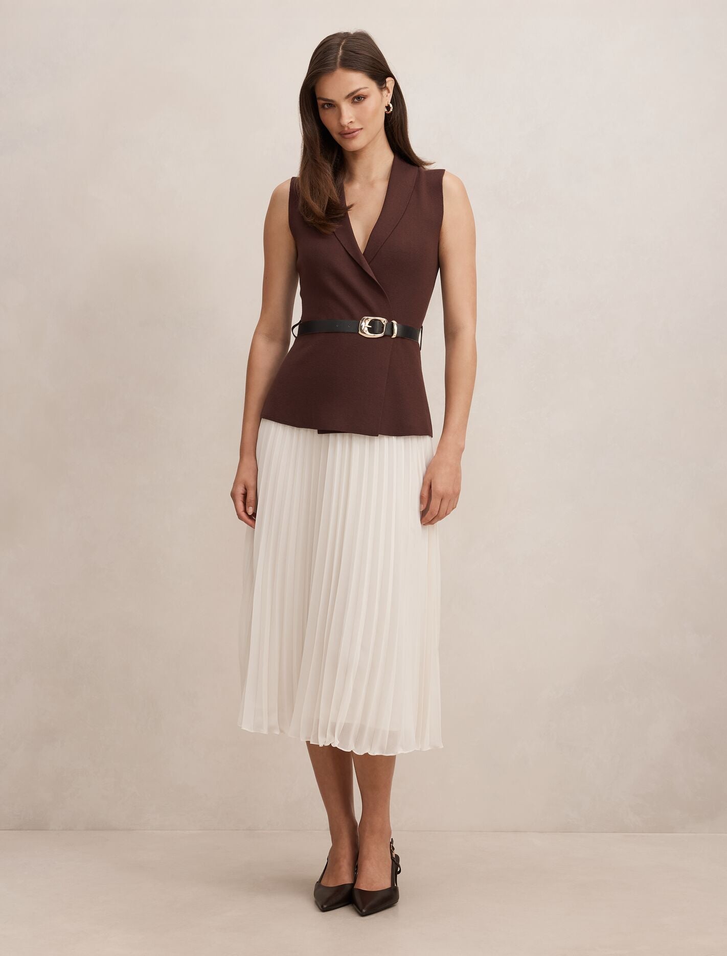 Bianca Woven Mix Knit Dress Chocolate Mono | Forever New