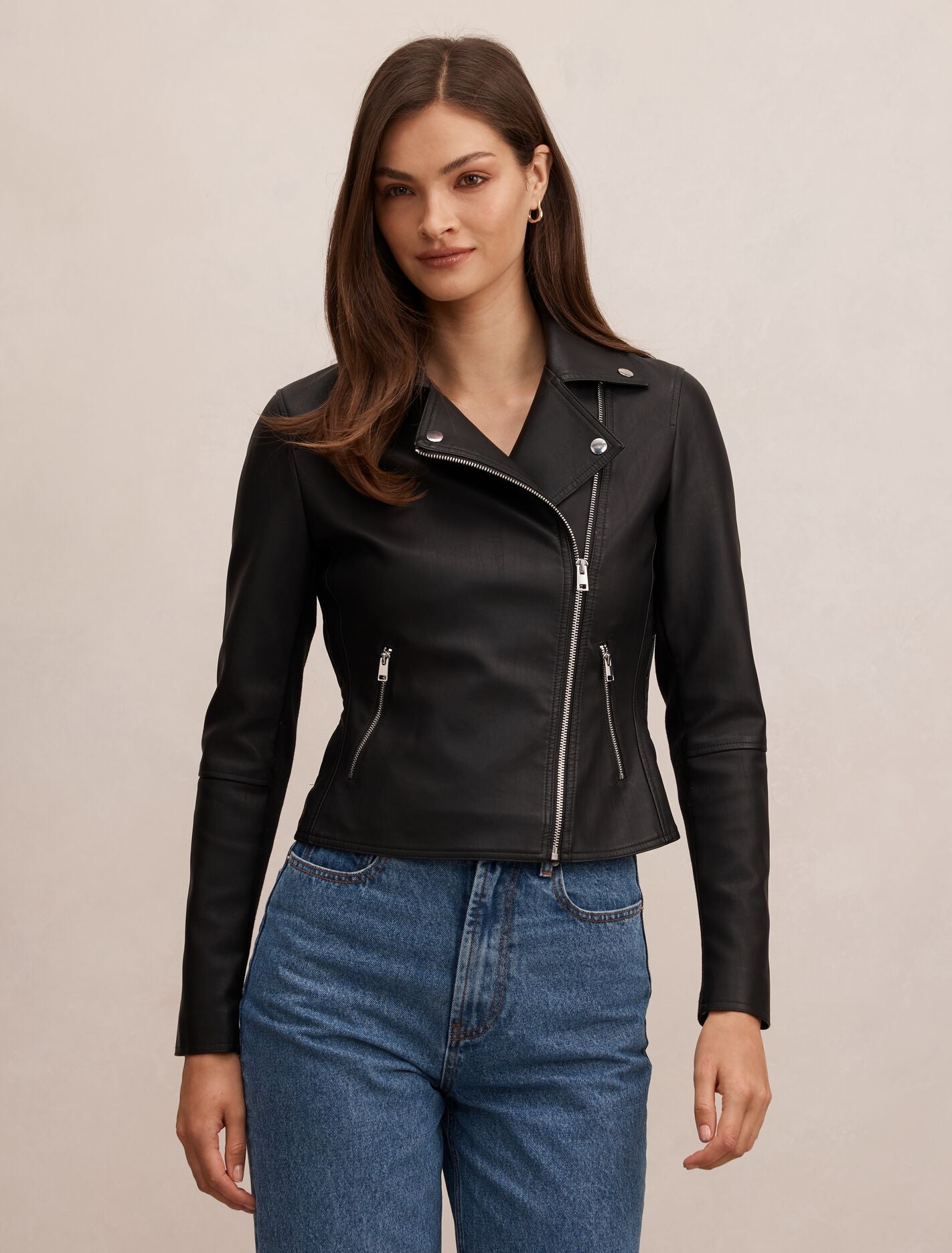 Betty Faux Leather Biker Jacket Black Forever New