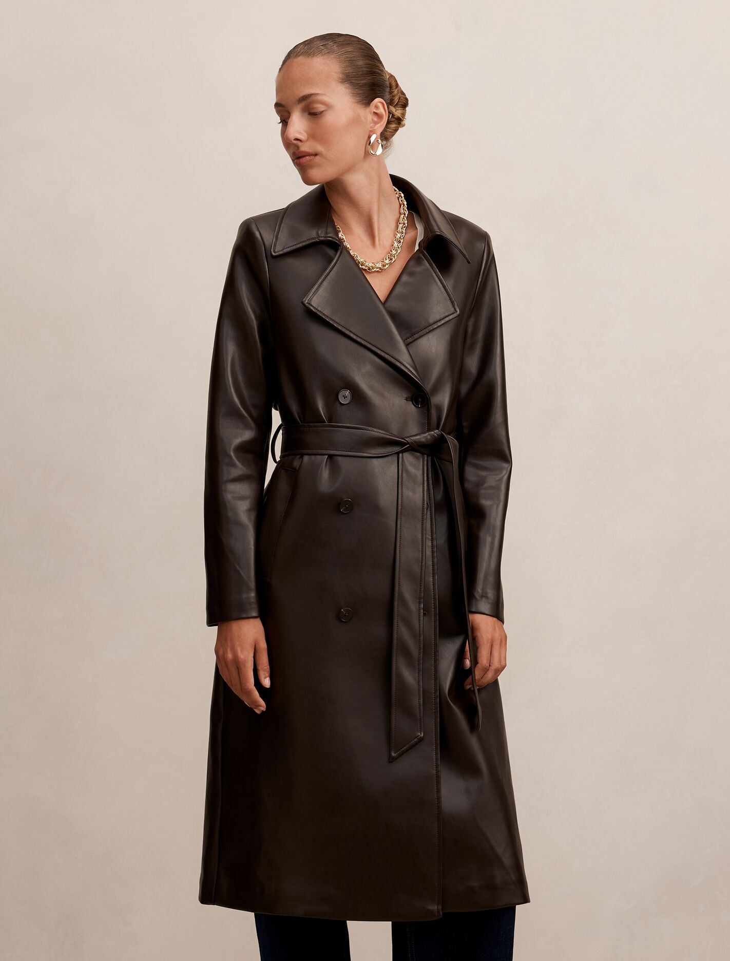 Sabina Pu Trench Coat Dark Chocolate | Forever New