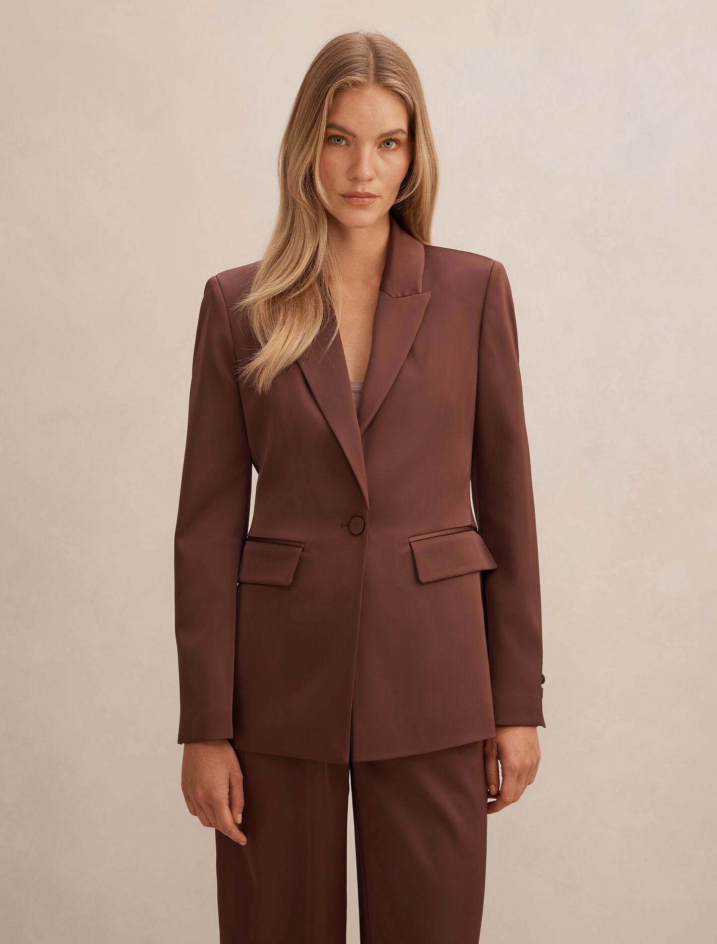 Solana Satin Single Breasted Blazer Mahogany Suit Forever New