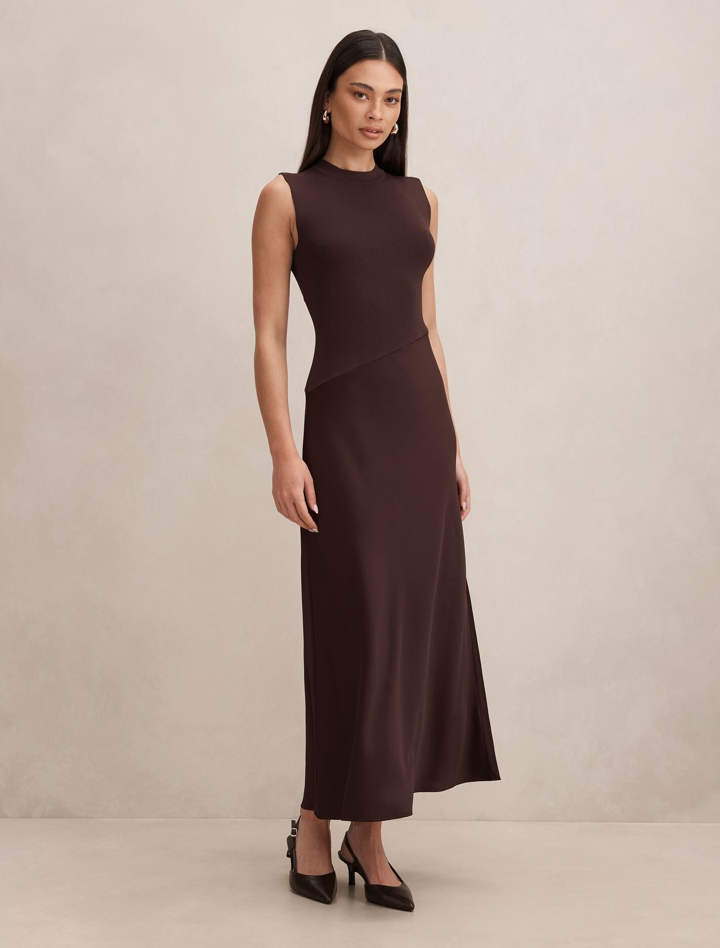 Jayden Satin Mixed Midi Dress Forever New
