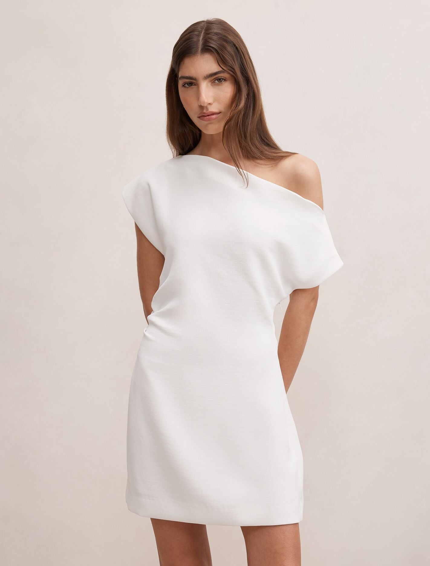 Danielle Asymmetrical Mini Dress Porcelain Forever New