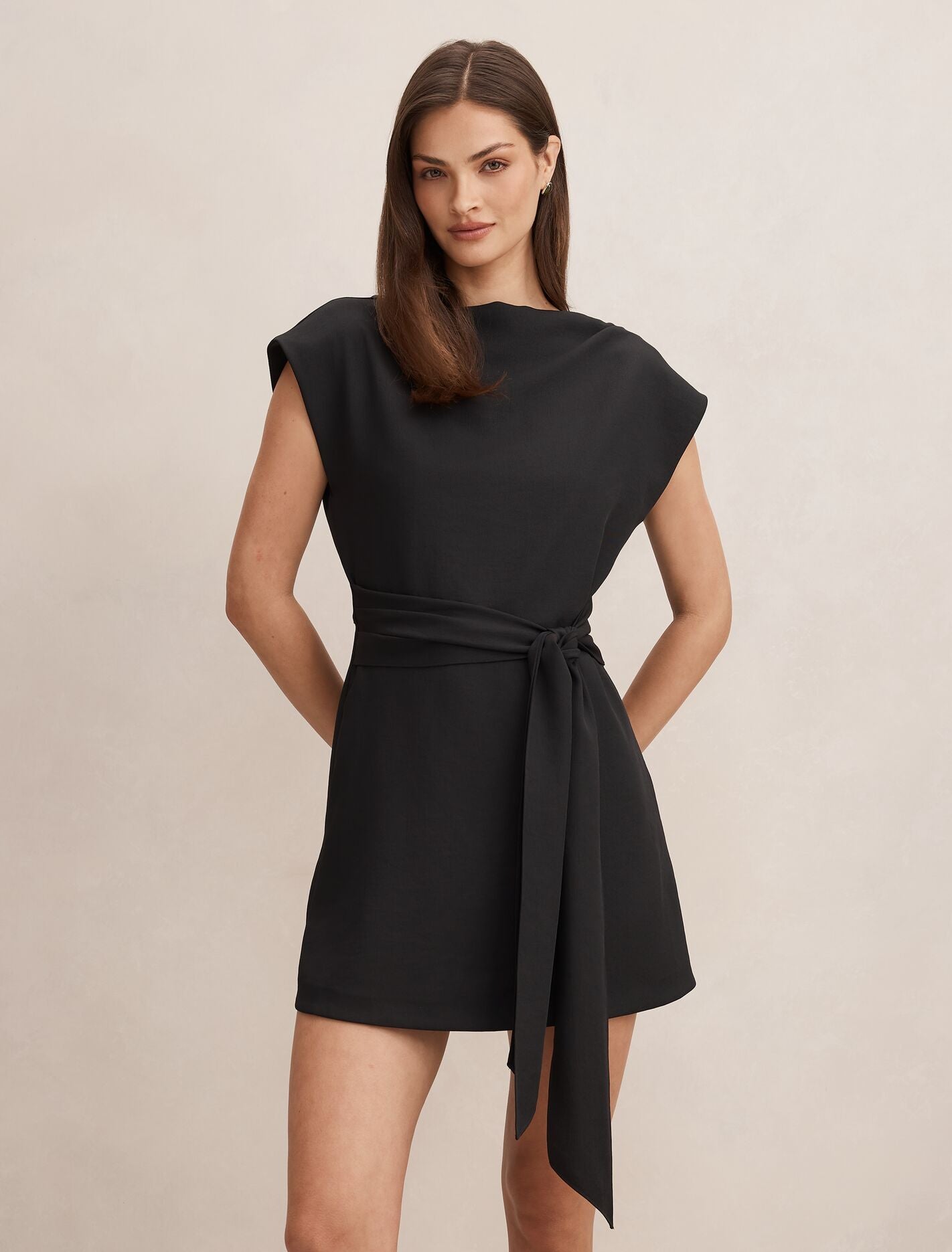 Peony Tie Front Mini Dress Black Forever New