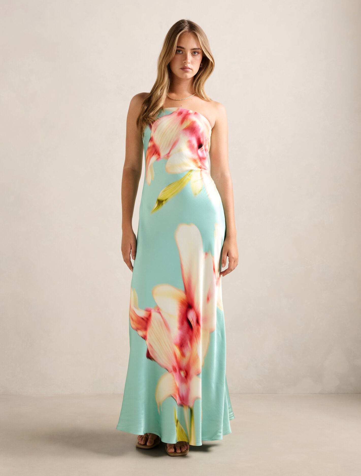 Estelle Satin Strapless Maxi Dress Floral