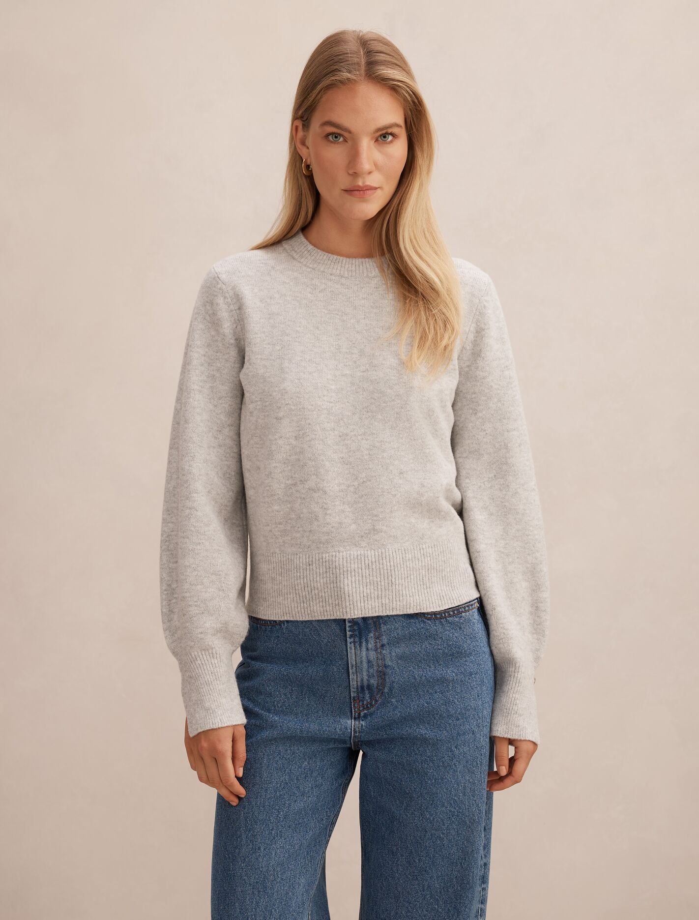 Ellie Cuff Detail Sweater Soft Grey Forever New