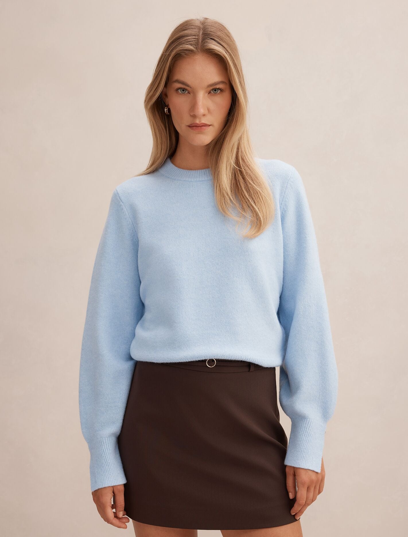 Ellie Cuff Detail Sweater Soft Blue Forever New